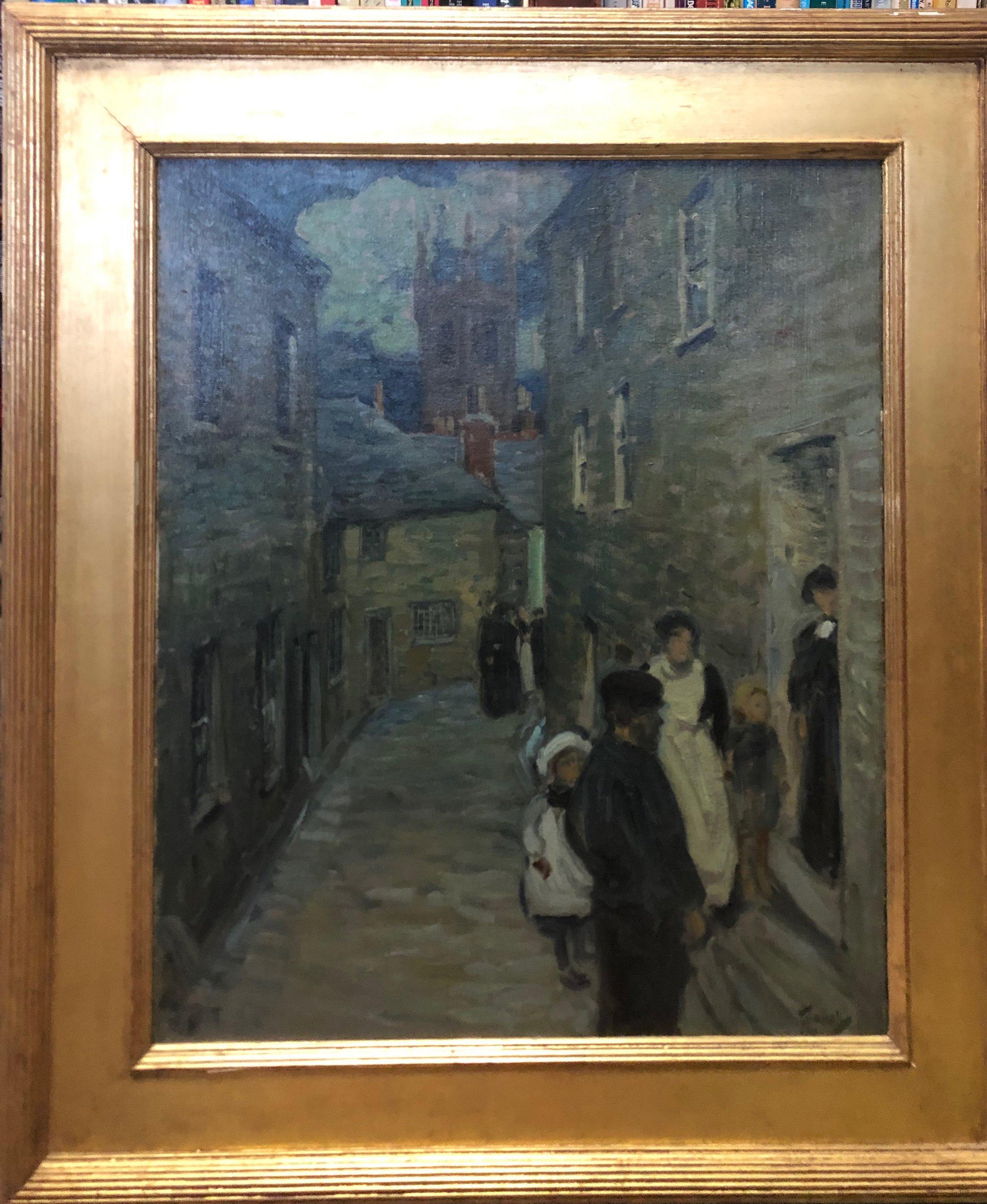 „ Straßenszene:: St. Ives“:: antike:: impressionistische englische Seestadt im Vintage-Stil – Painting von Frederick Judd Waugh