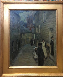 "Street Scene, St. Ives, " Vintage Antique Impressionist English Seaside Town