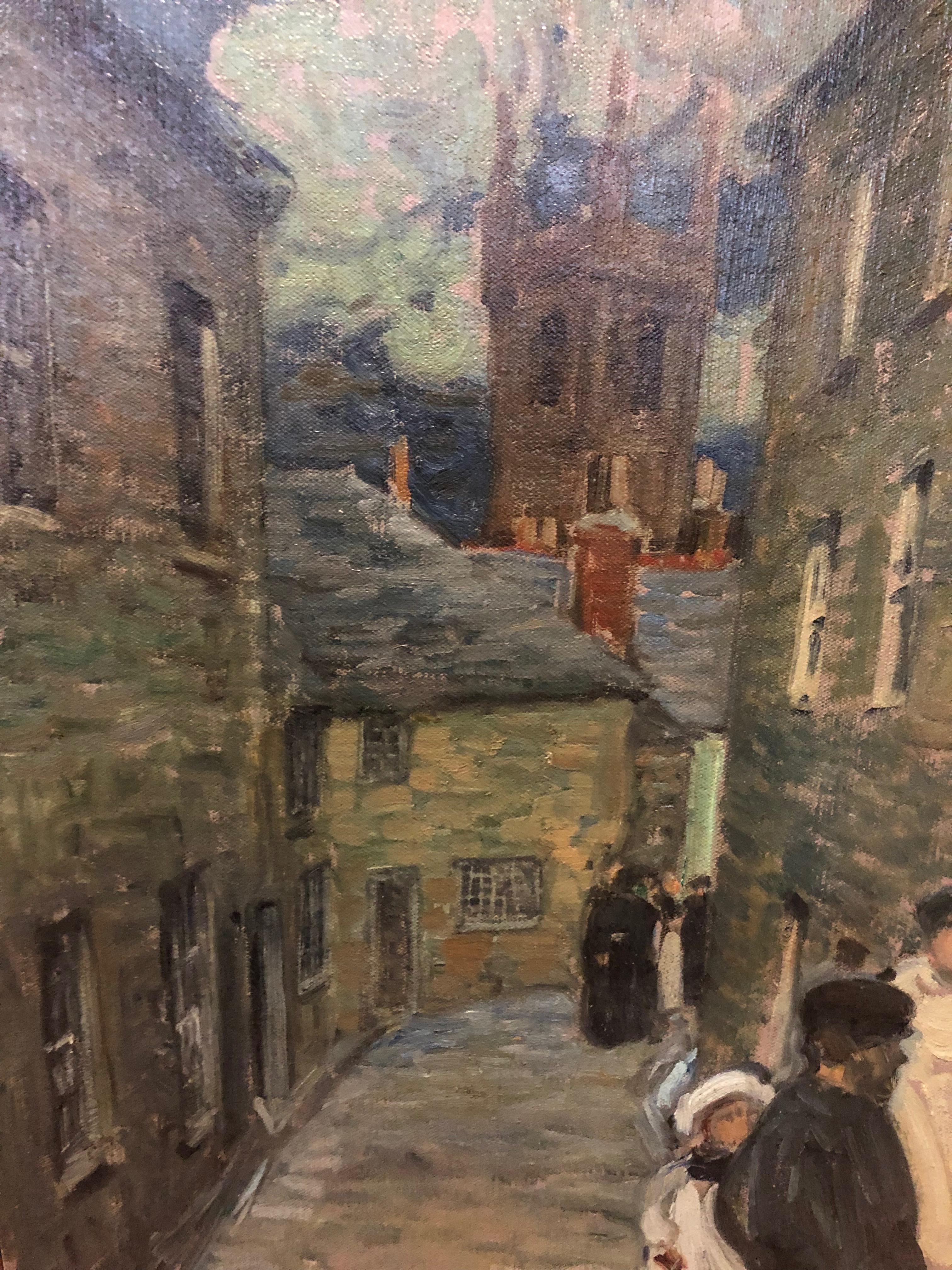„ Straßenszene:: St. Ives“:: antike:: impressionistische englische Seestadt im Vintage-Stil (Amerikanischer Impressionismus), Painting, von Frederick Judd Waugh