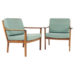 Fredrik Kayser Style Mid Century Rosewood Easy Lounge Chairs - Pair