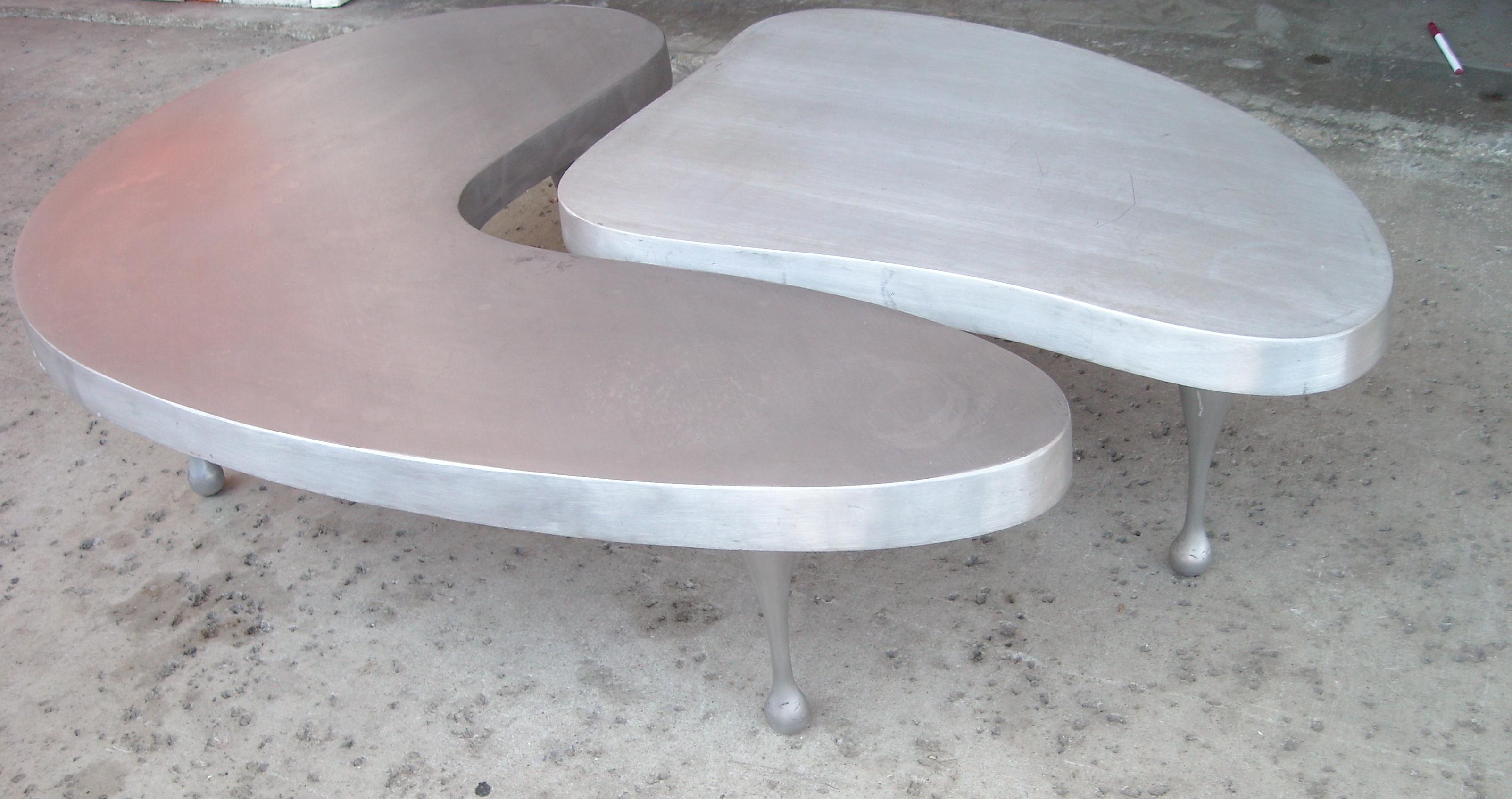 Unknown Frederick Kiesler, Cast Nesting Aluminum Coffee Tables 2 Parts, Biomorphic Cloud