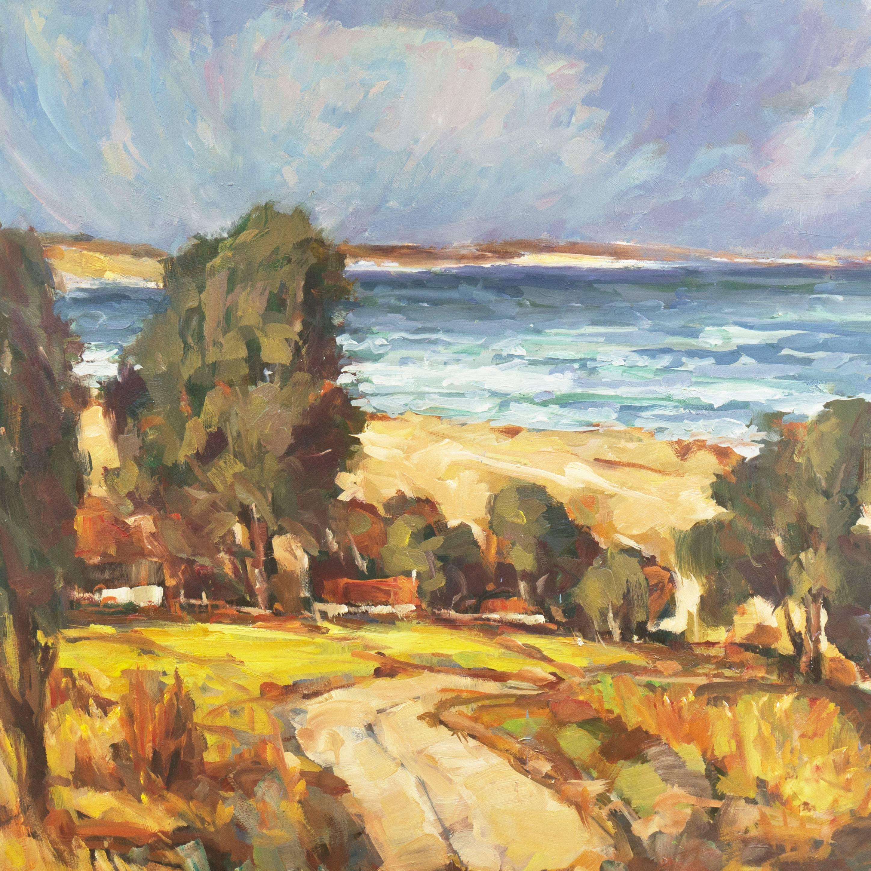 'Elsonore Coast and the Øresund Straits, Denmark', SFAA, California Artist - Brown Landscape Painting by Frederick Korburg