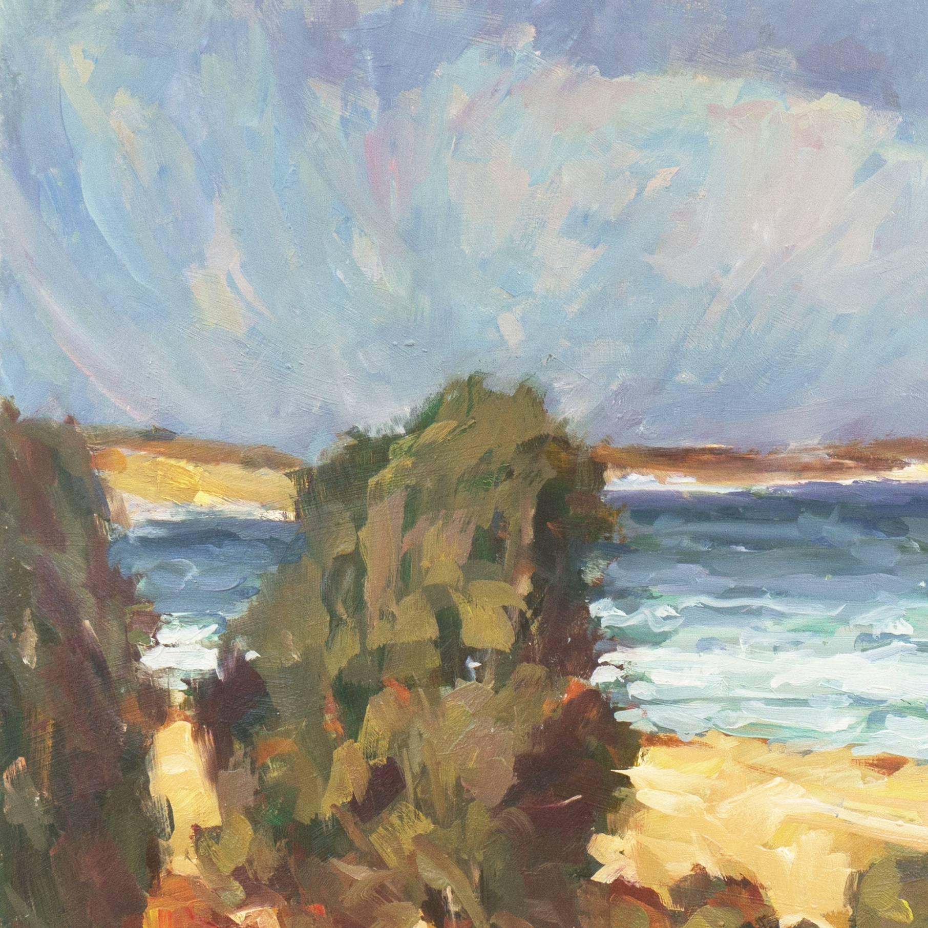 Signed lower right, 'Fred Korburg' and dated 1969; additionally signed, dated and titled verso, 'Coast at Elsinore, Denmark'.
Provenance: Los Robles Galleries, Palo Alto, California. 

Born in Denmark, Frederick Korburg first studied at the Graphic