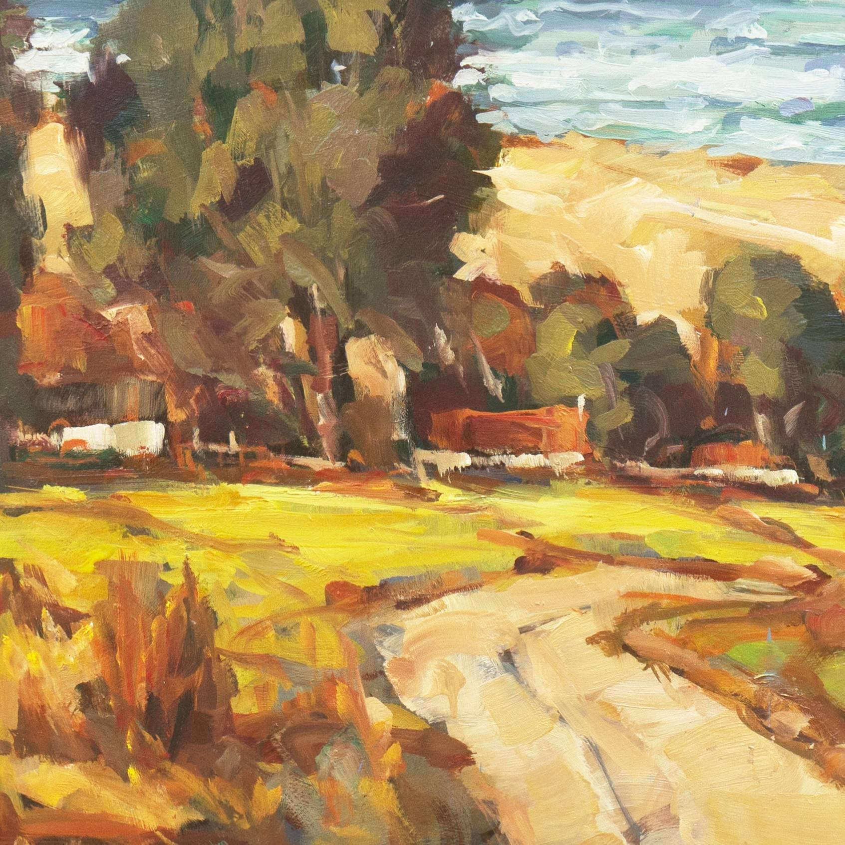 'Elsonore Coast and the Øresund Straits, Denmark', SFAA, California Artist - Brown Landscape Painting by Frederick Korburg