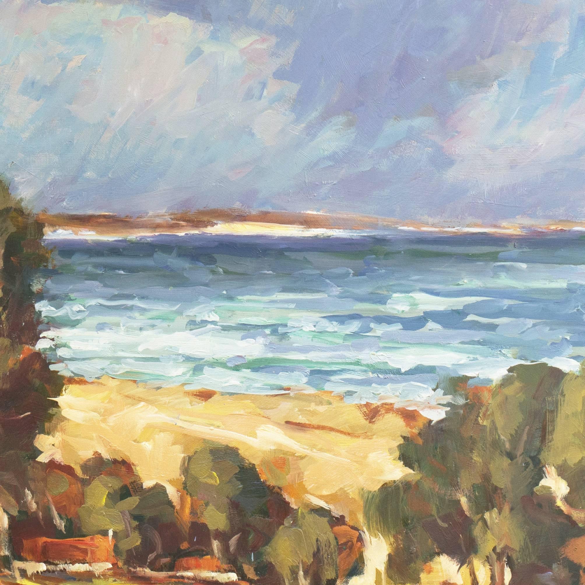 Signed lower right, 'Fred Korburg' and dated 1969; additionally signed, dated and titled verso, 'Coast at Elsinore, Denmark'.
Provenance: Los Robles Galleries, Palo Alto, California. 

Born in Denmark, Frederick Korburg first studied at the Graphic