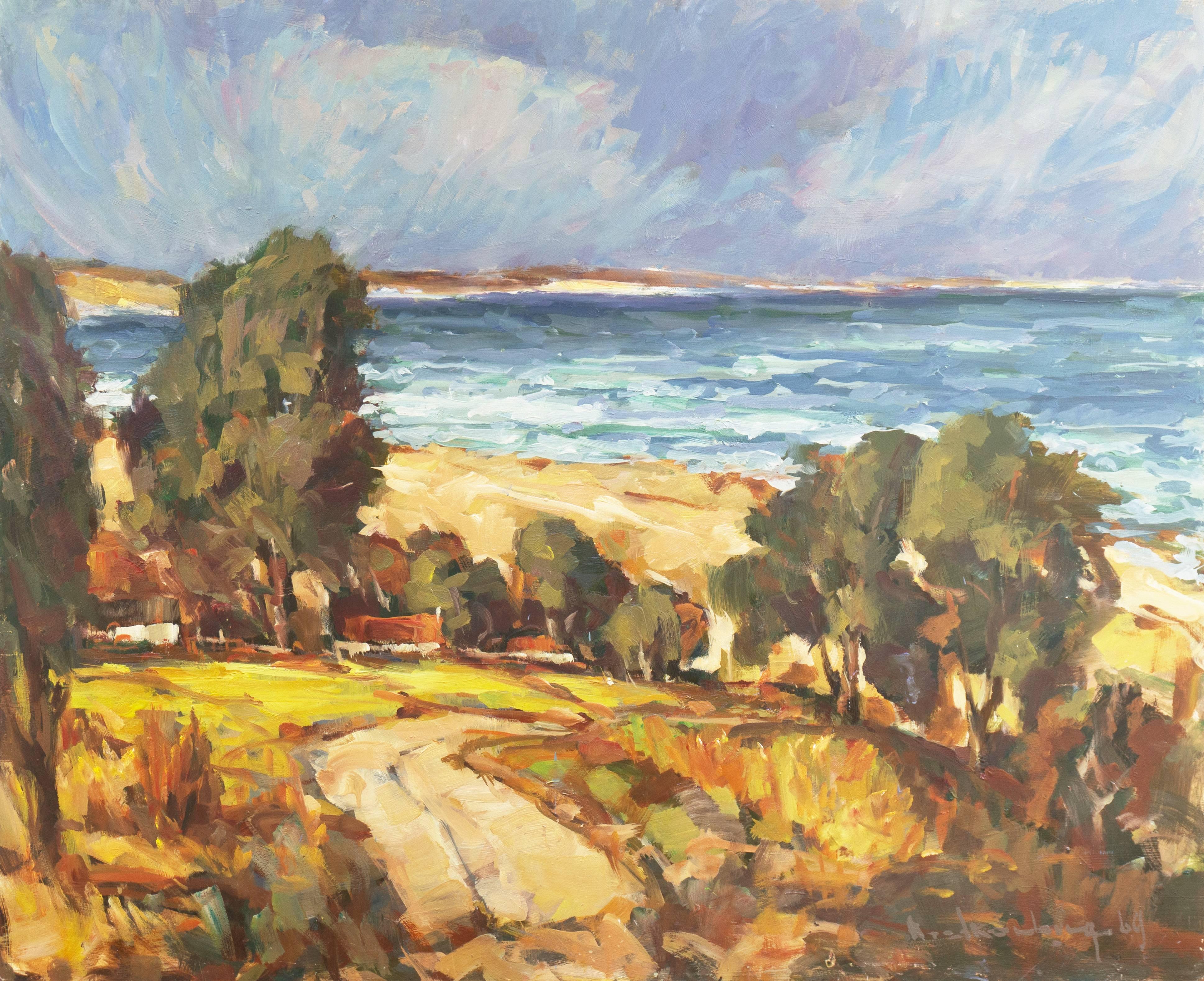 Frederick Korburg Landscape Painting - 'Elsonore Coast and the Øresund Straits, Denmark', SFAA, California Artist