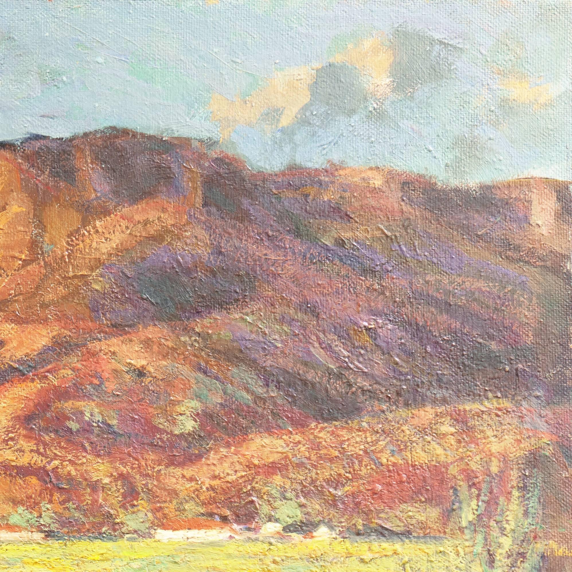 Signed lower right, 'Fred Korburg', and dated 1969; additionally signed, dated, and inscribed verso 'Landscape San Gregorio'.
Provenance: Los Robles Galleries, Palo Alto, California. 

Born in Denmark, Frederick Korburg first studied at the Graphic