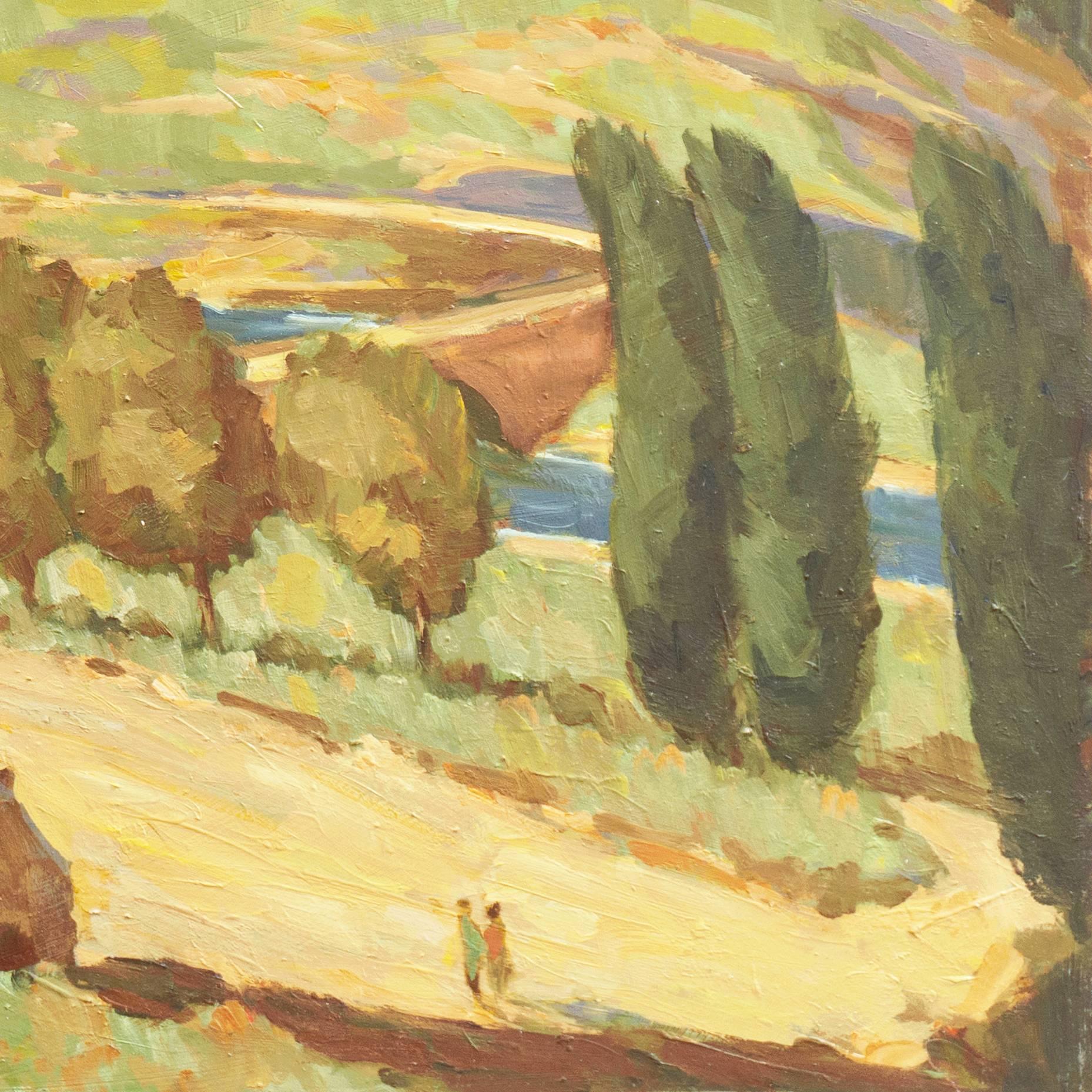 'Ramparts at Bologna Castle, France', California artist, Post-Impressionist oil 2