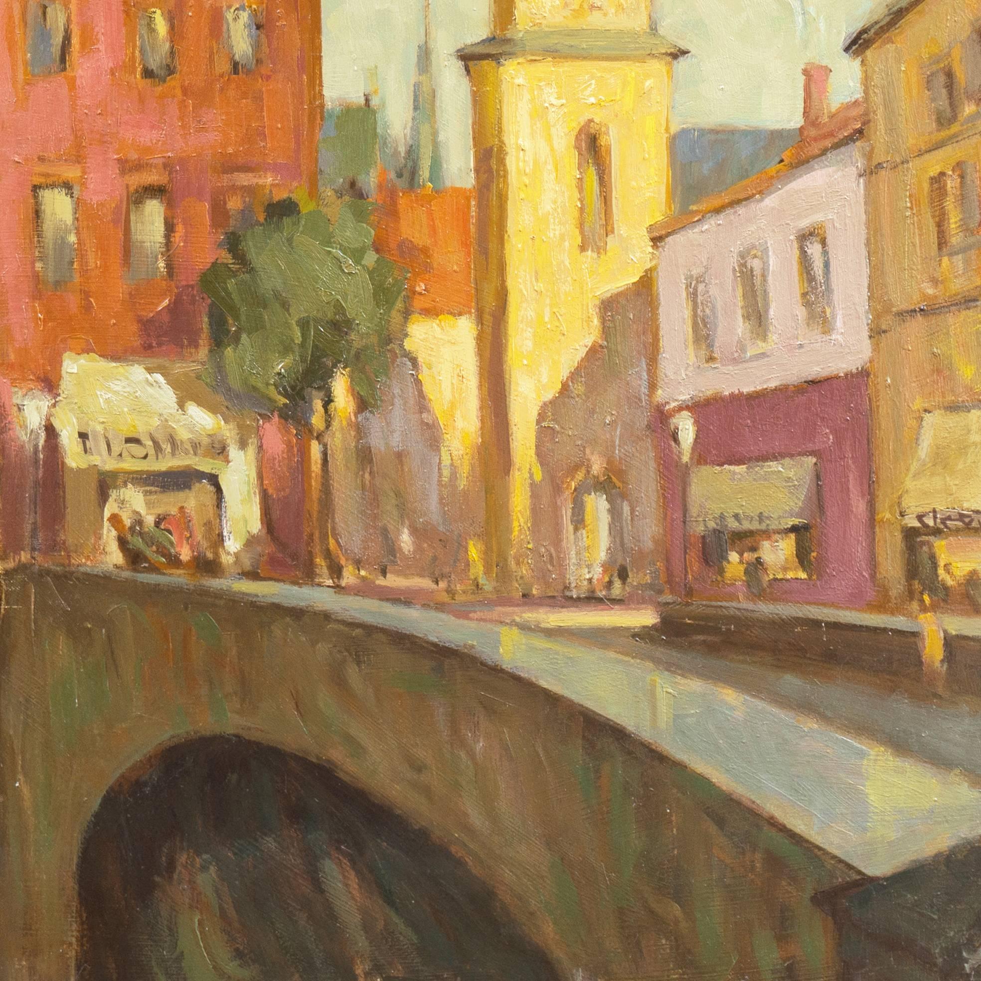 'The Marble Bridge, Copenhagen', Hamburg Academy of Fine Arts, SFAA, California - Post-Impressionist Painting by Frederick Korburg
