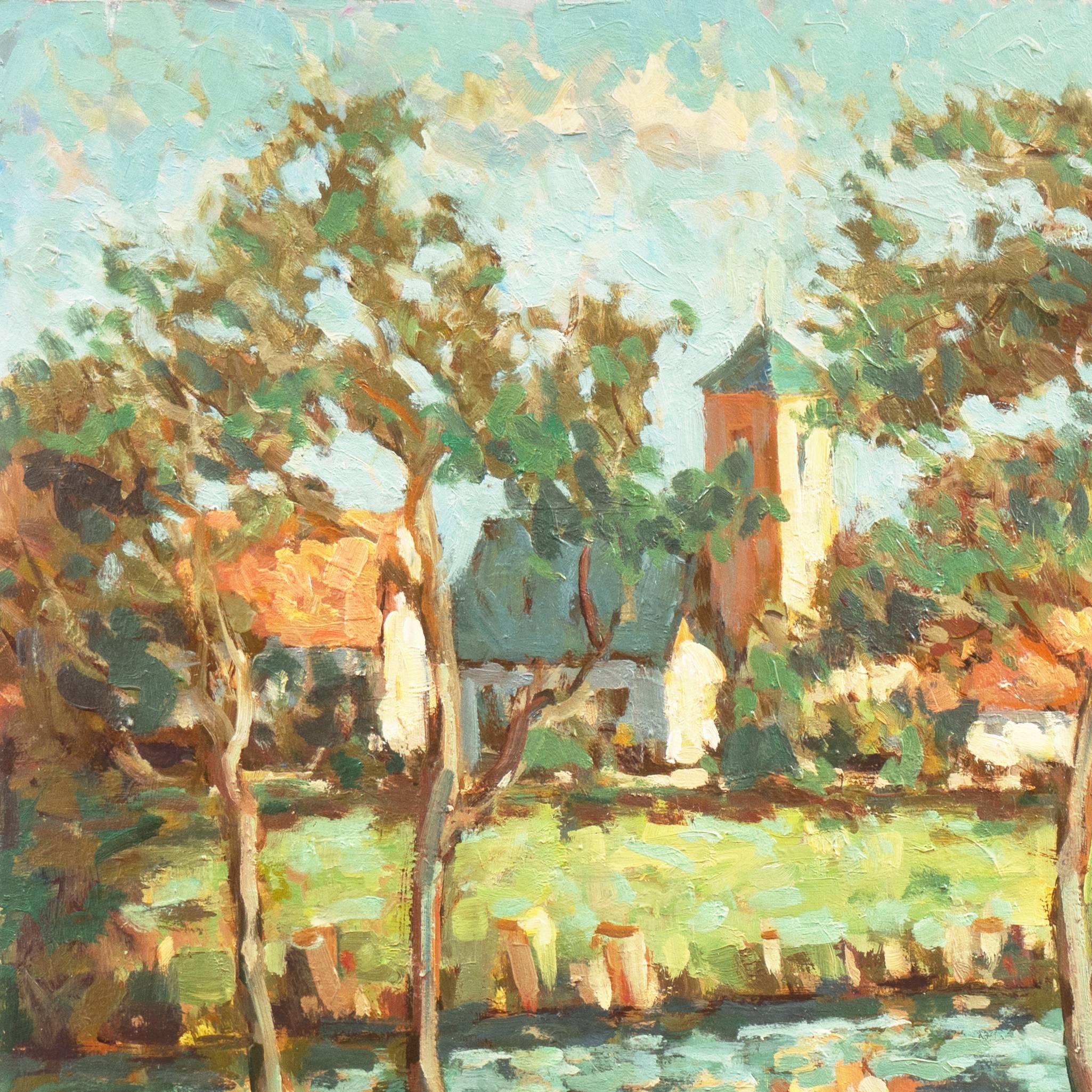 View of Ammerschwir, France - Brown Landscape Painting by Frederick Korburg