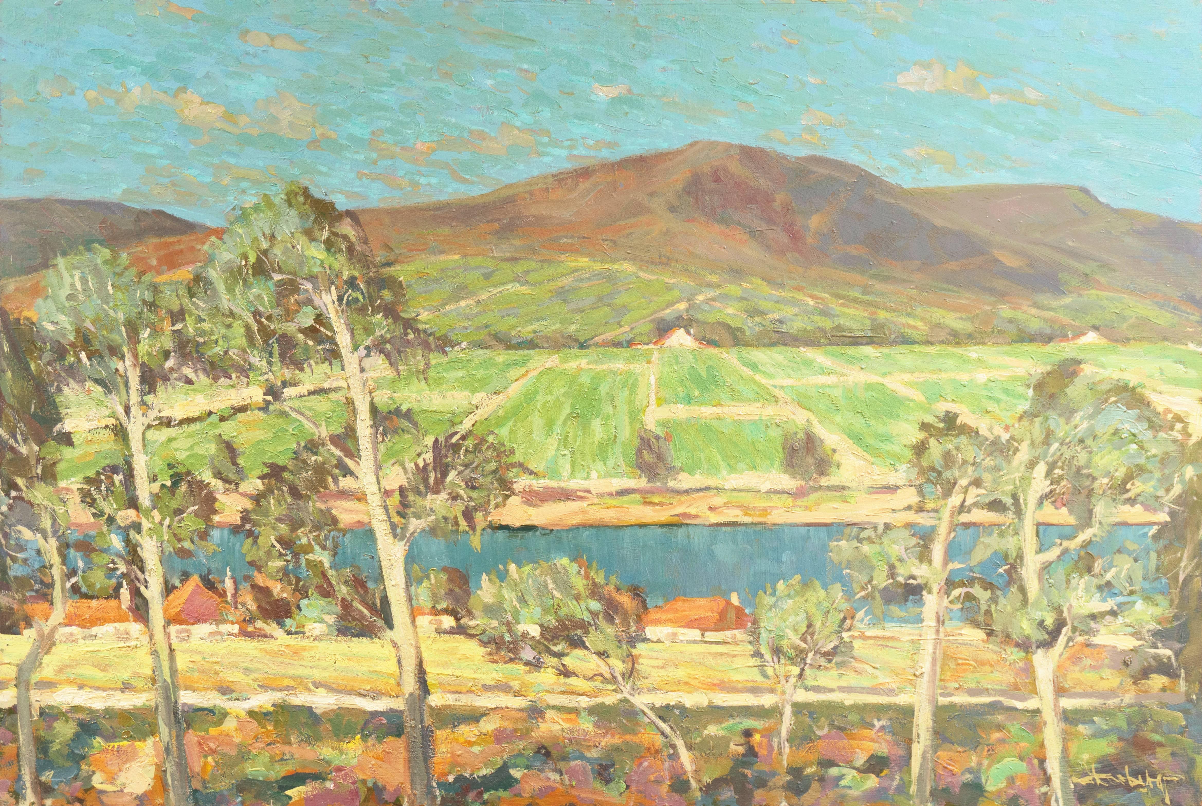 Frederick Korburg Landscape Painting - 'Moselle Vineyards', Hamburg, California Post-Impressionist, SFAA, Oil Landscape