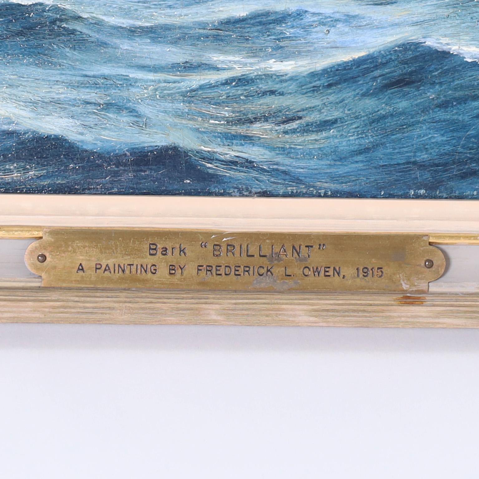 Peinture à l'huile sur toile d'un navire à voile de Frederick L. Owen Marine  en vente 3