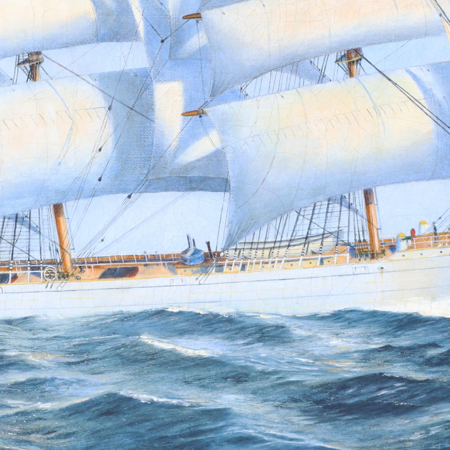 20th Century Frederick L. Owen Marine Oil Painting on Canvas of a Sailing Ship For Sale