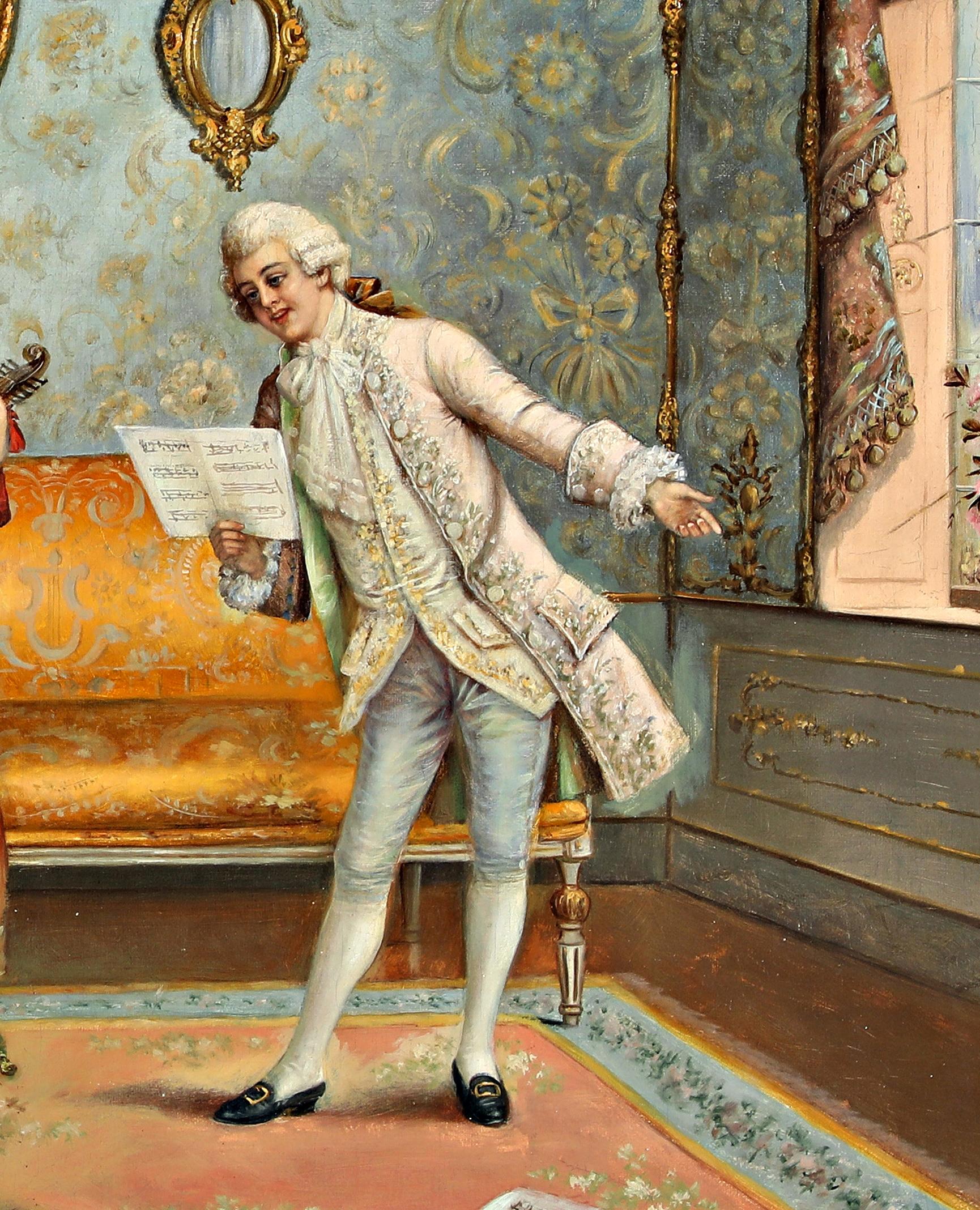 Frederick Lenditz, Rokoko-Interieur, Öl auf Leinwand, um 1900, signiert, gerahmt im Angebot 4