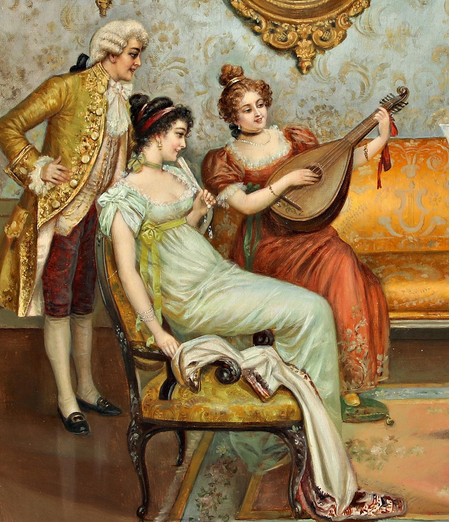 Frederick Lenditz, Rokoko-Interieur, Öl auf Leinwand, um 1900, signiert, gerahmt im Angebot 5