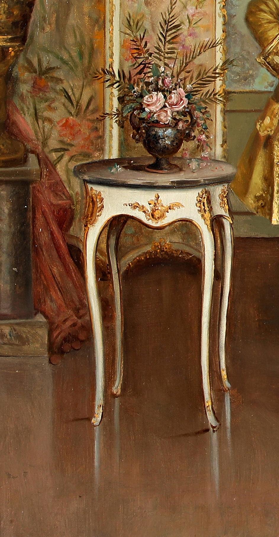 Frederick Lenditz, Rokoko-Interieur, Öl auf Leinwand, um 1900, signiert, gerahmt im Angebot 6