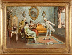 Frederick Lenditz, Intérieur rococo, Huile sur toile, circa 1900, Signé , Encadré