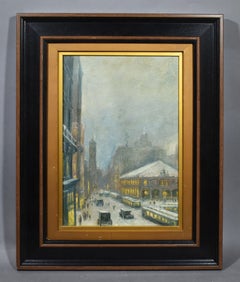 Antique American Ashcan School 1916 New York City Nocturnal Winter Cityscape