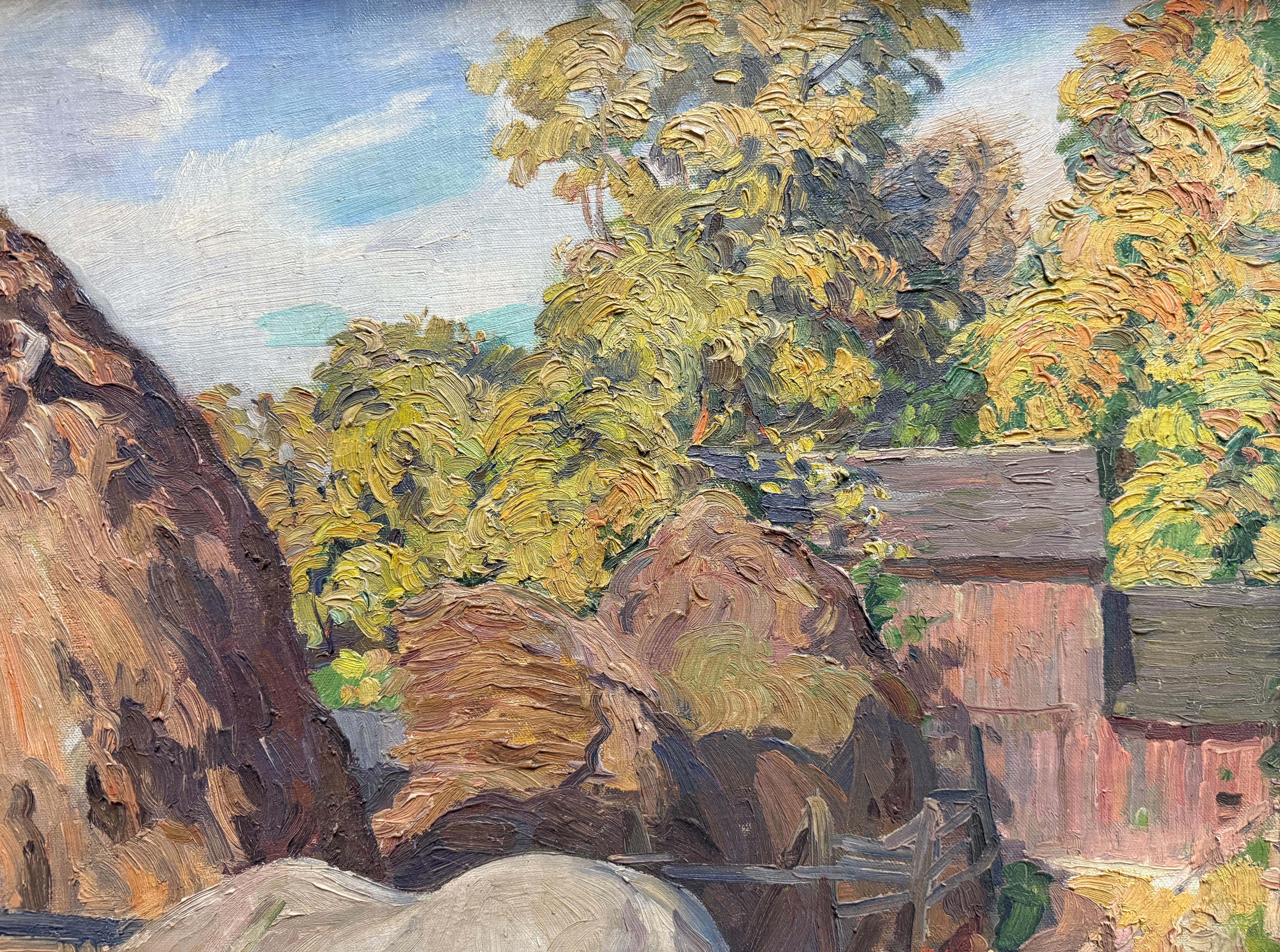 „Weißes Pferd“ Frederick Lester Sexton, Bukolische Scheune, Bauernhofsszene, Weißes Pferd im Angebot 2