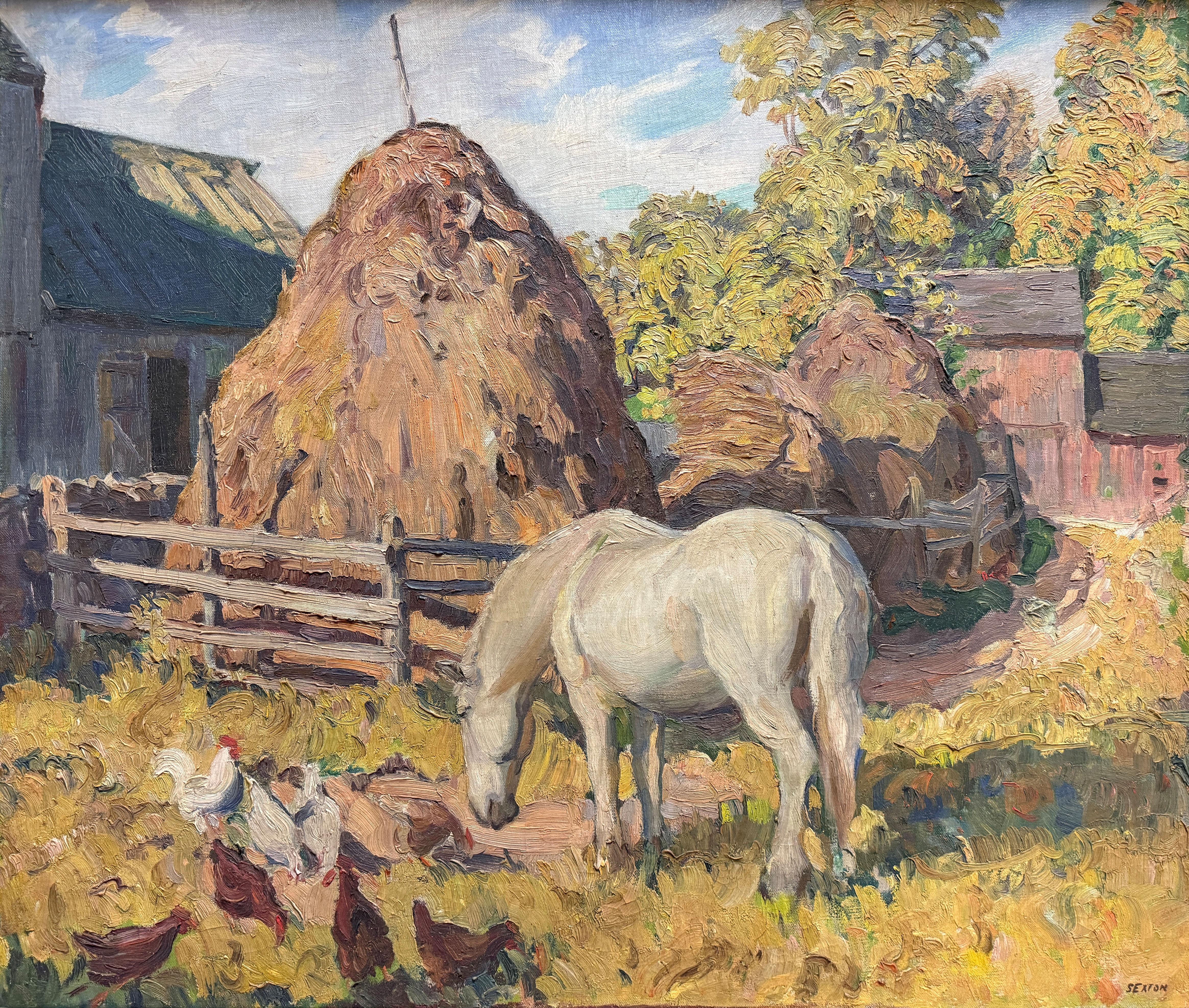"White Horse" Frederick Lester Sexton, Bucolic Barn, Farm Scene, White Horse