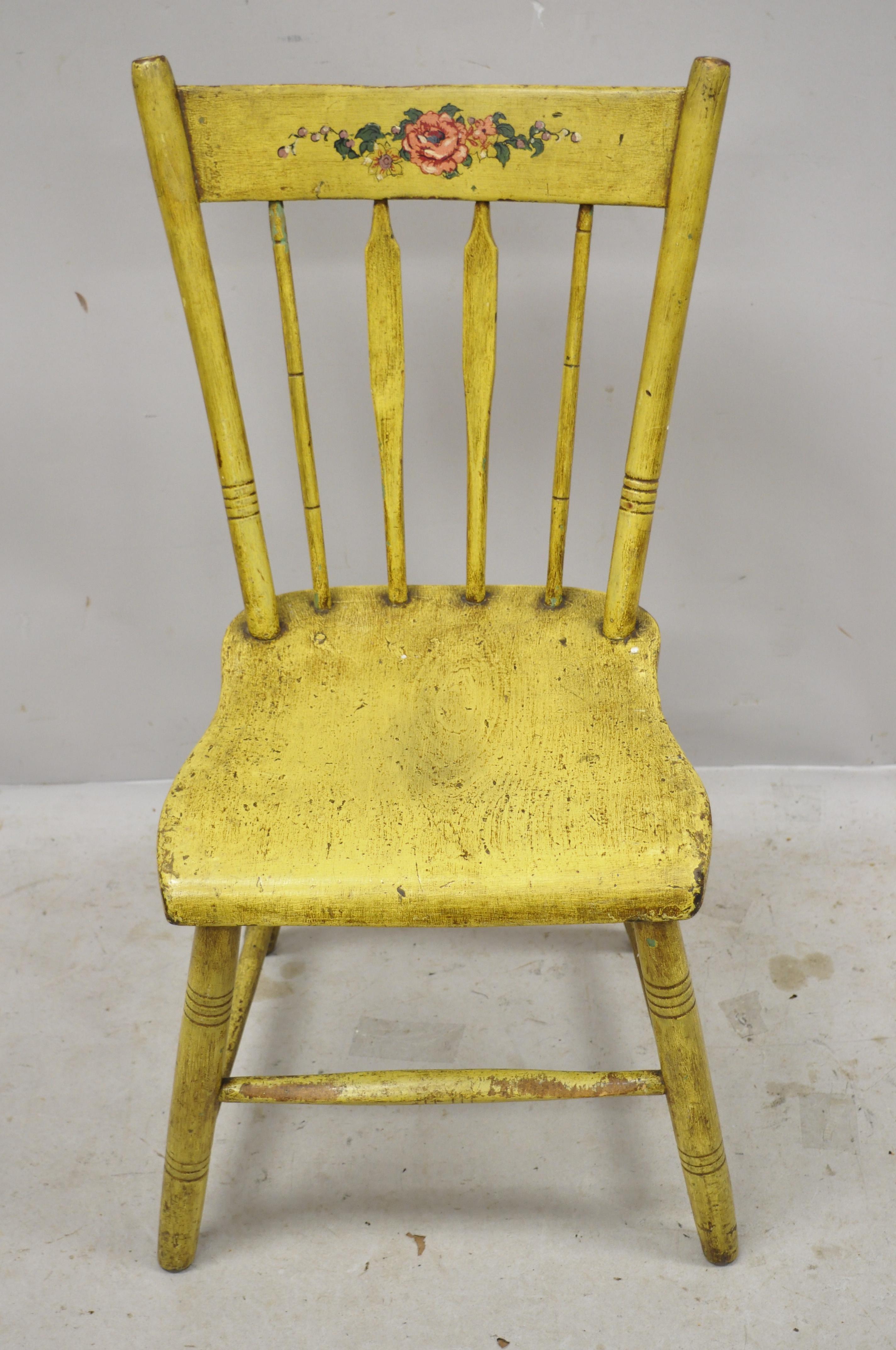 Frederick Loeser & Co Yellow American Primitive Hitchcock Painted Side Chair 'A' For Sale 3