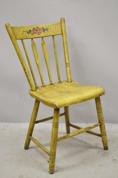 Frederick Loeser & Co Yellow American Primitive Hitchcock Painted Side Chair 'A'