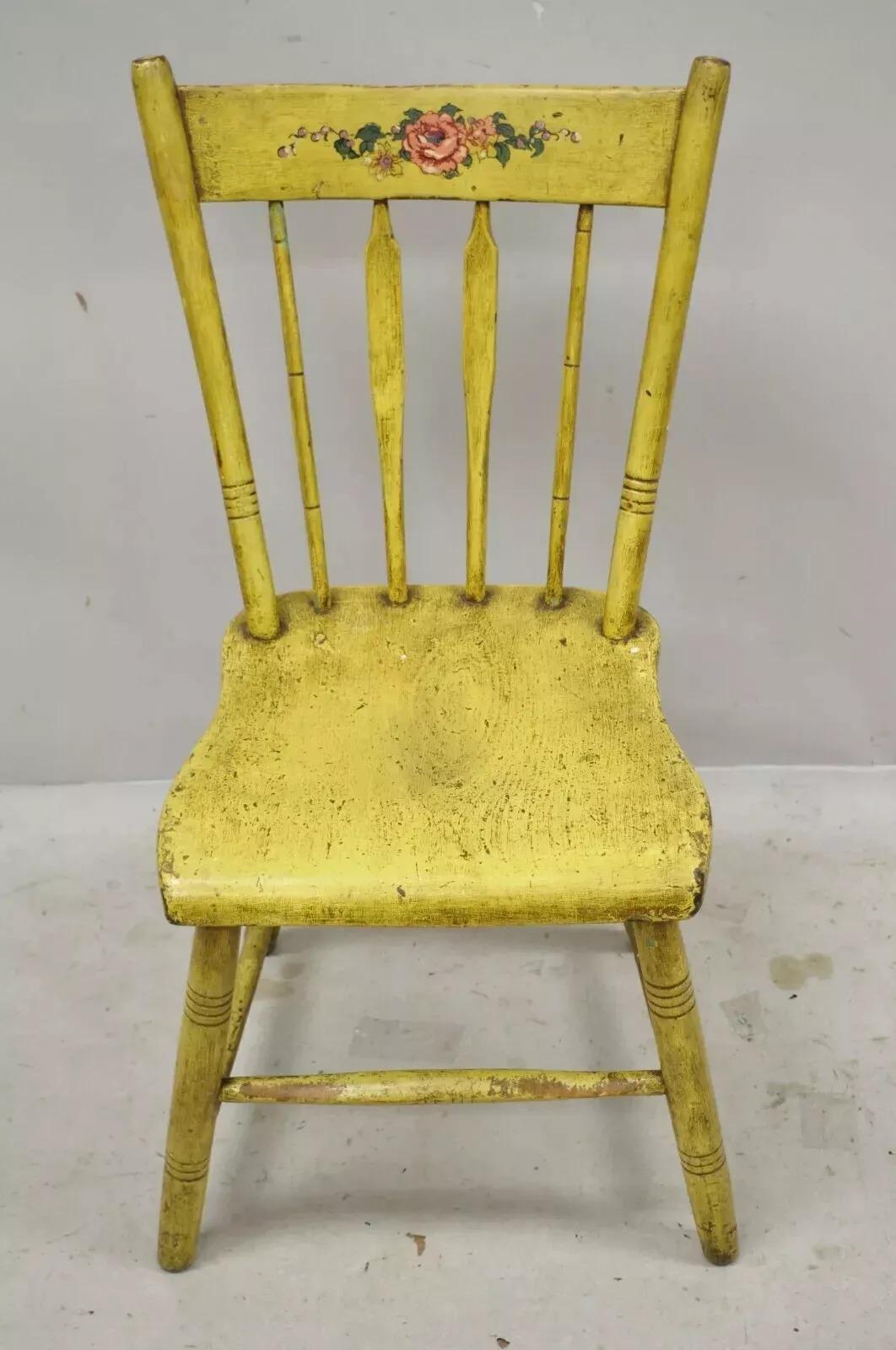 Unknown Frederick Loeser & Co Yellow American Primitive Hitchcock Painted Side Chair (A) For Sale