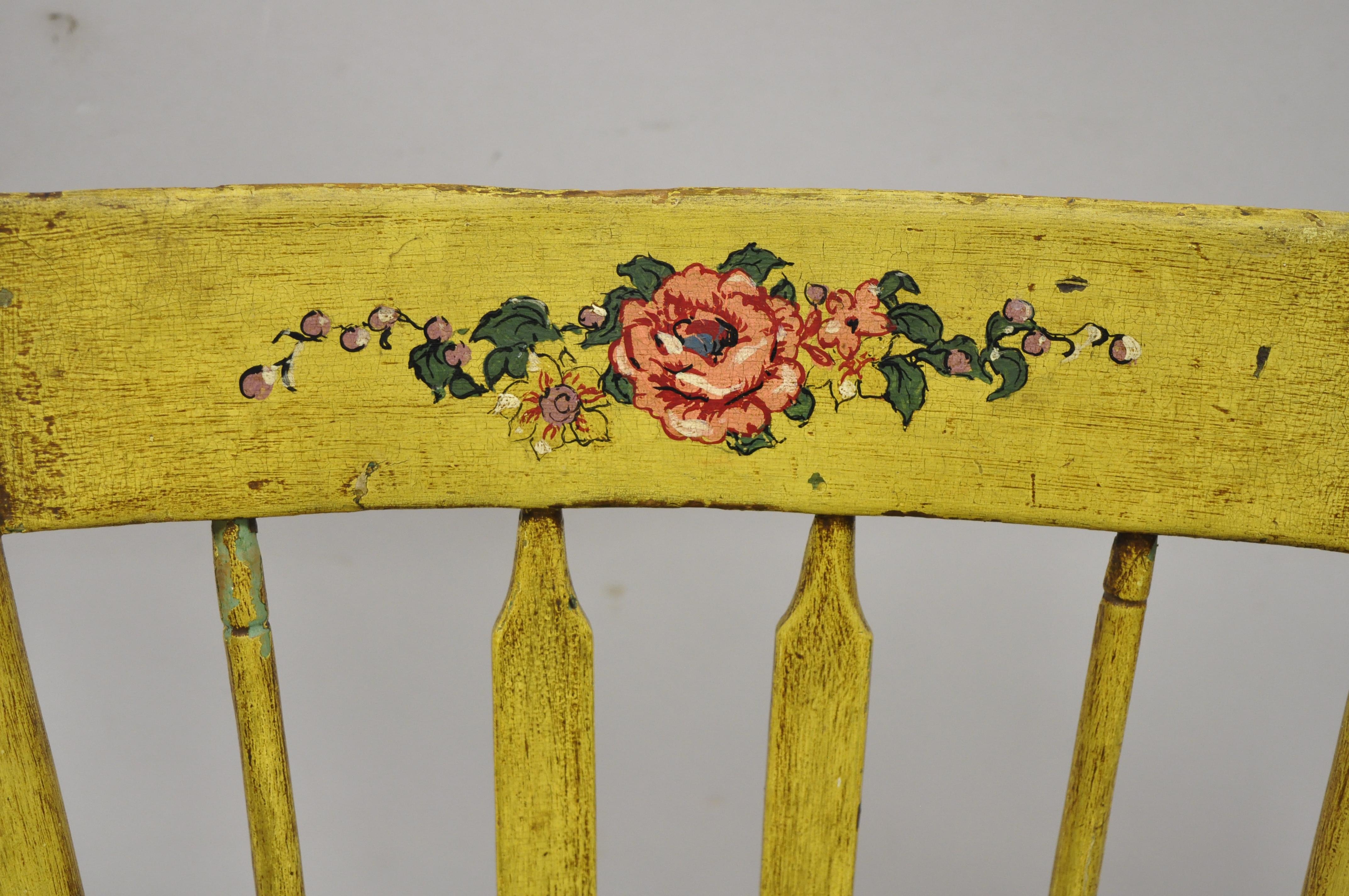 Wood Frederick Loeser & Co Yellow American Primitive Hitchcock Painted Side Chair 'A' For Sale