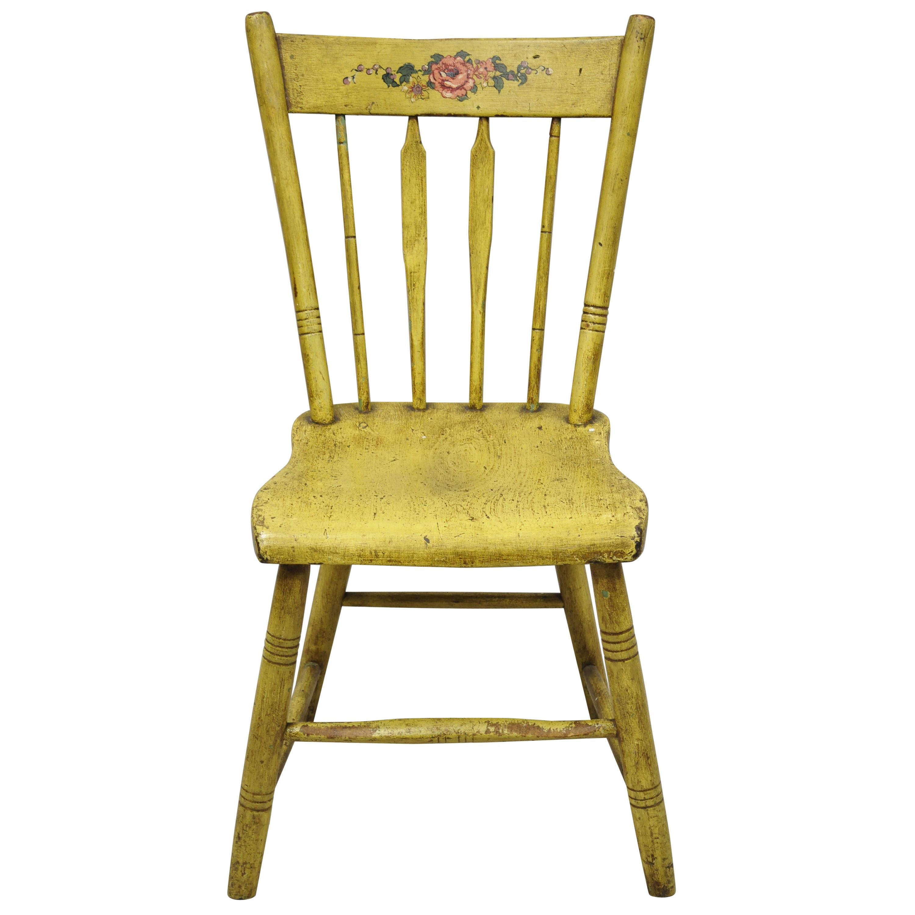 Frederick Loeser & Co Yellow American Primitive Hitchcock Painted Side Chair 'A' For Sale