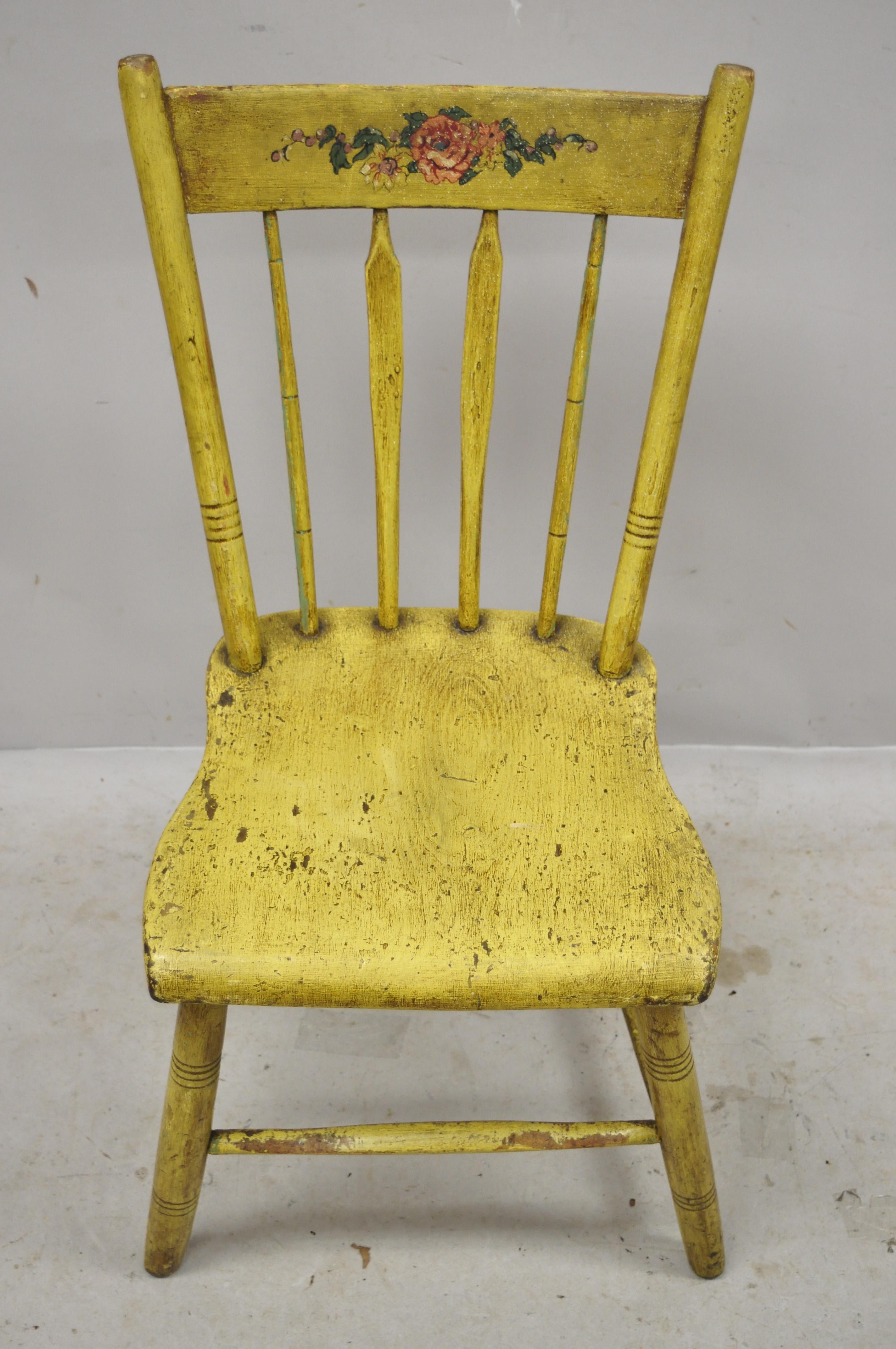 Frederick Loeser & Co Yellow American Primitive Hitchcock Painted Side Chair 'B' For Sale 4