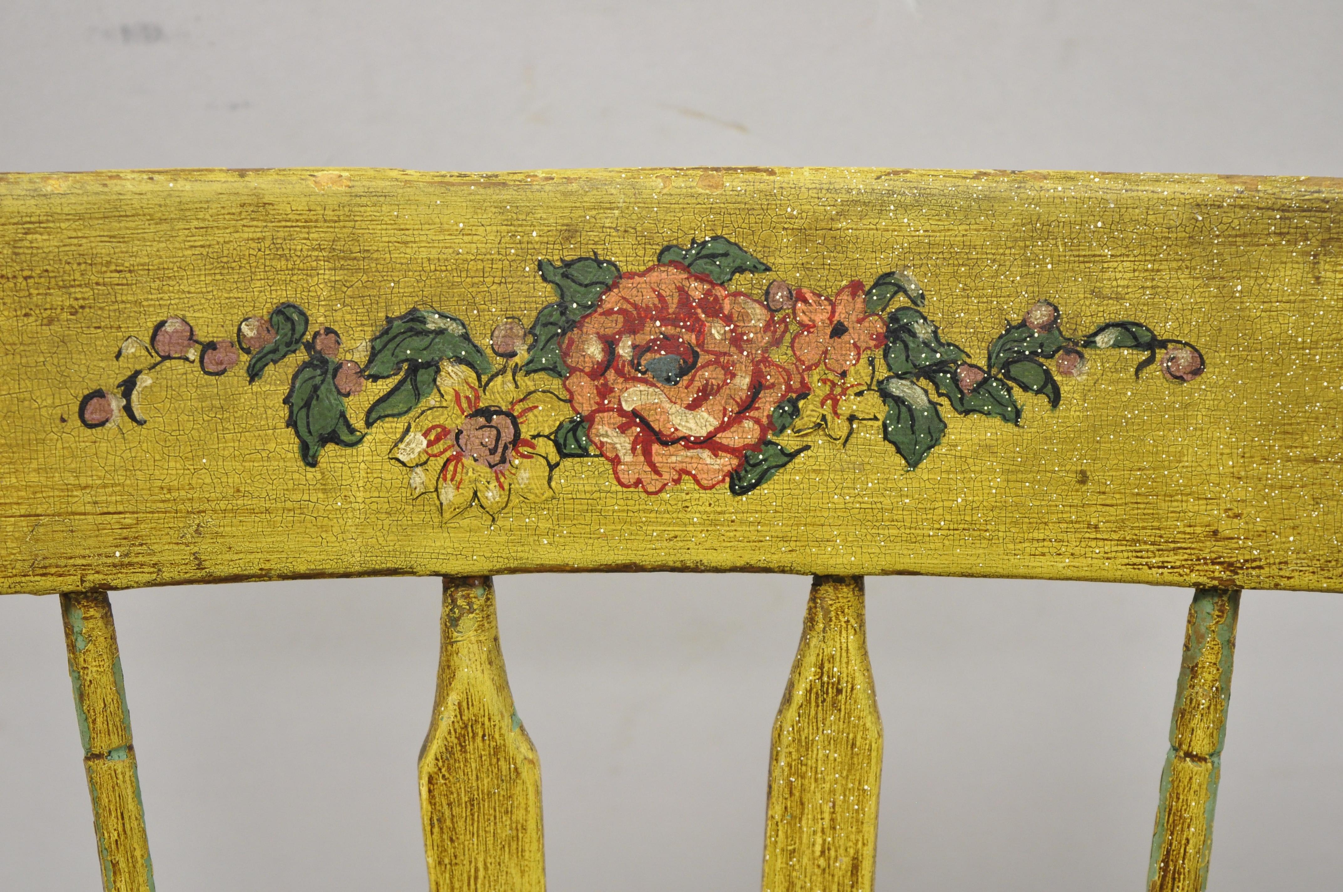 American Colonial Frederick Loeser & Co Yellow American Primitive Hitchcock Painted Side Chair 'B' For Sale