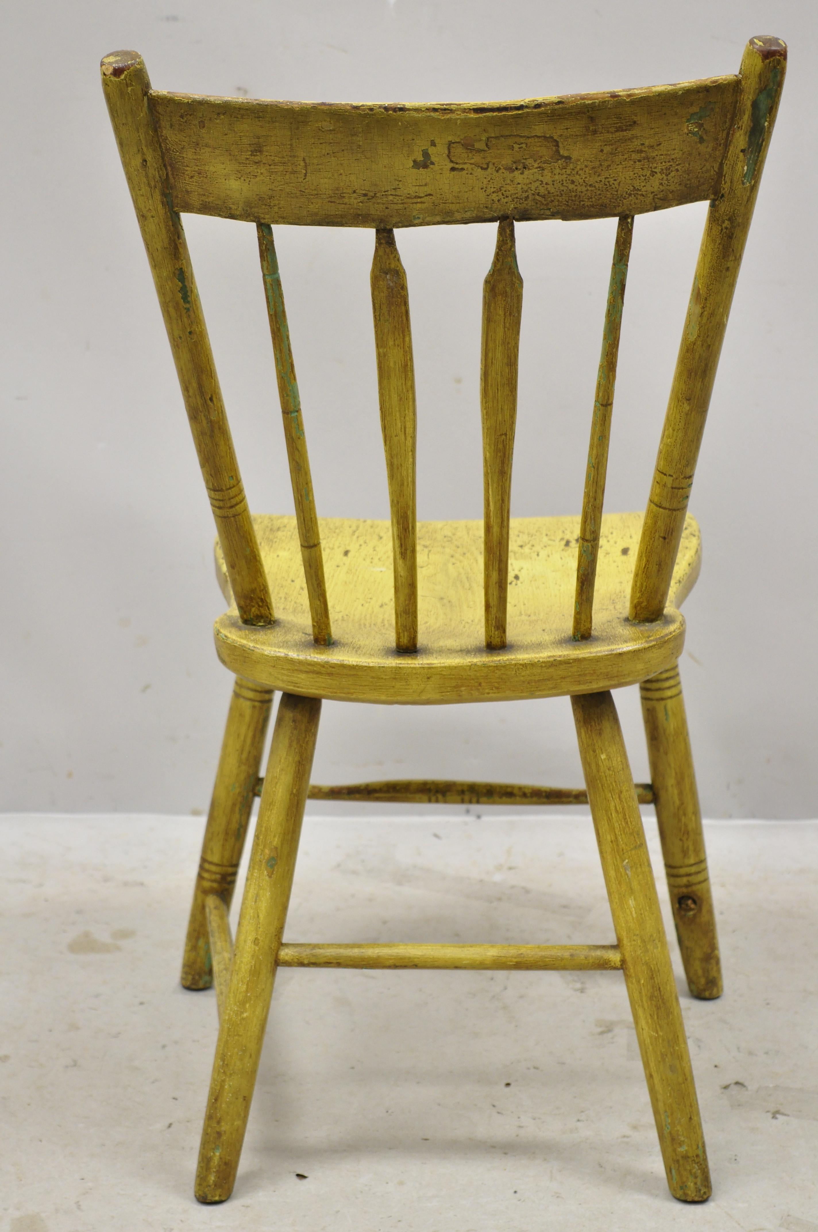 Wood Frederick Loeser & Co Yellow American Primitive Hitchcock Painted Side Chair 'B' For Sale