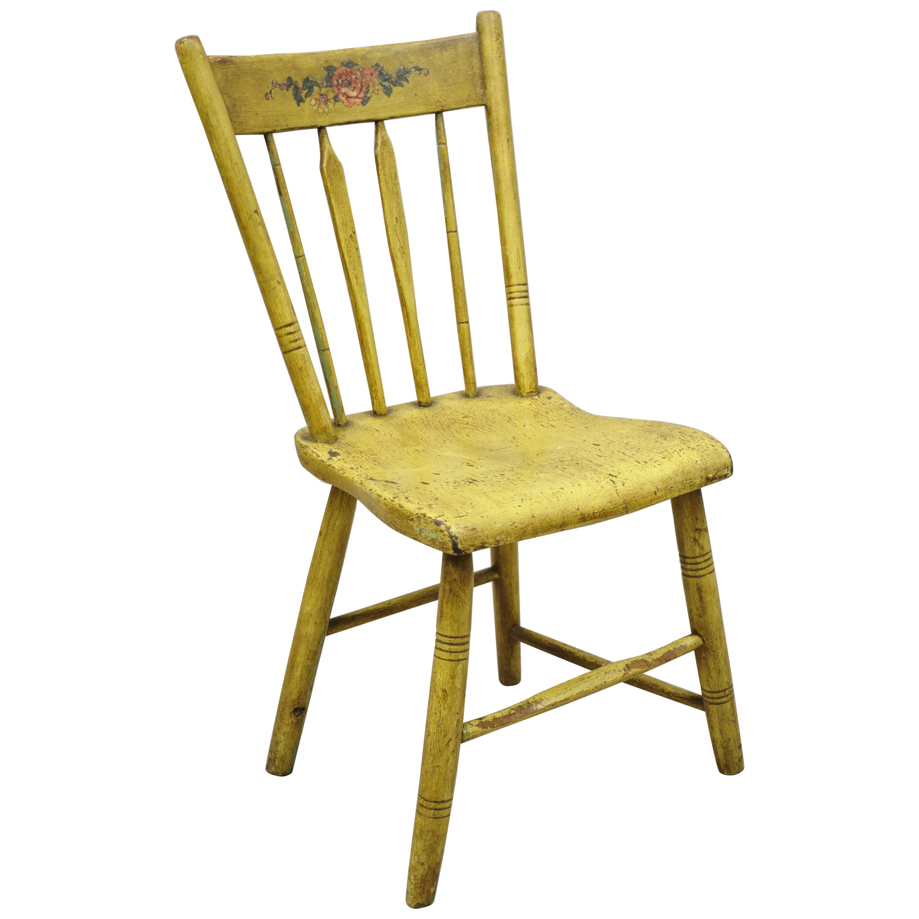 Frederick Loeser & Co Yellow American Primitive Hitchcock Painted Side Chair 'B' For Sale