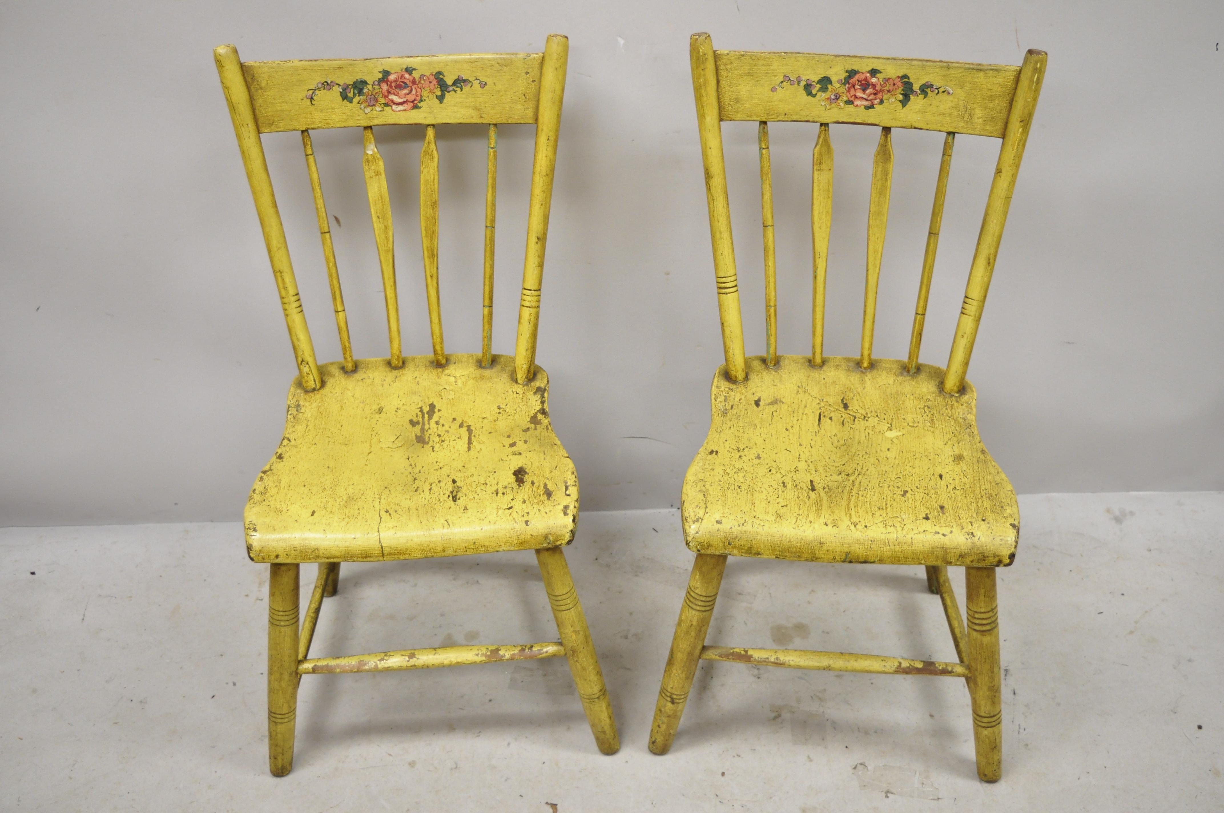 Frederick Loeser & Co Yellow Primitive Hitchcock Style Side Chairs, Pair 'A' For Sale 4