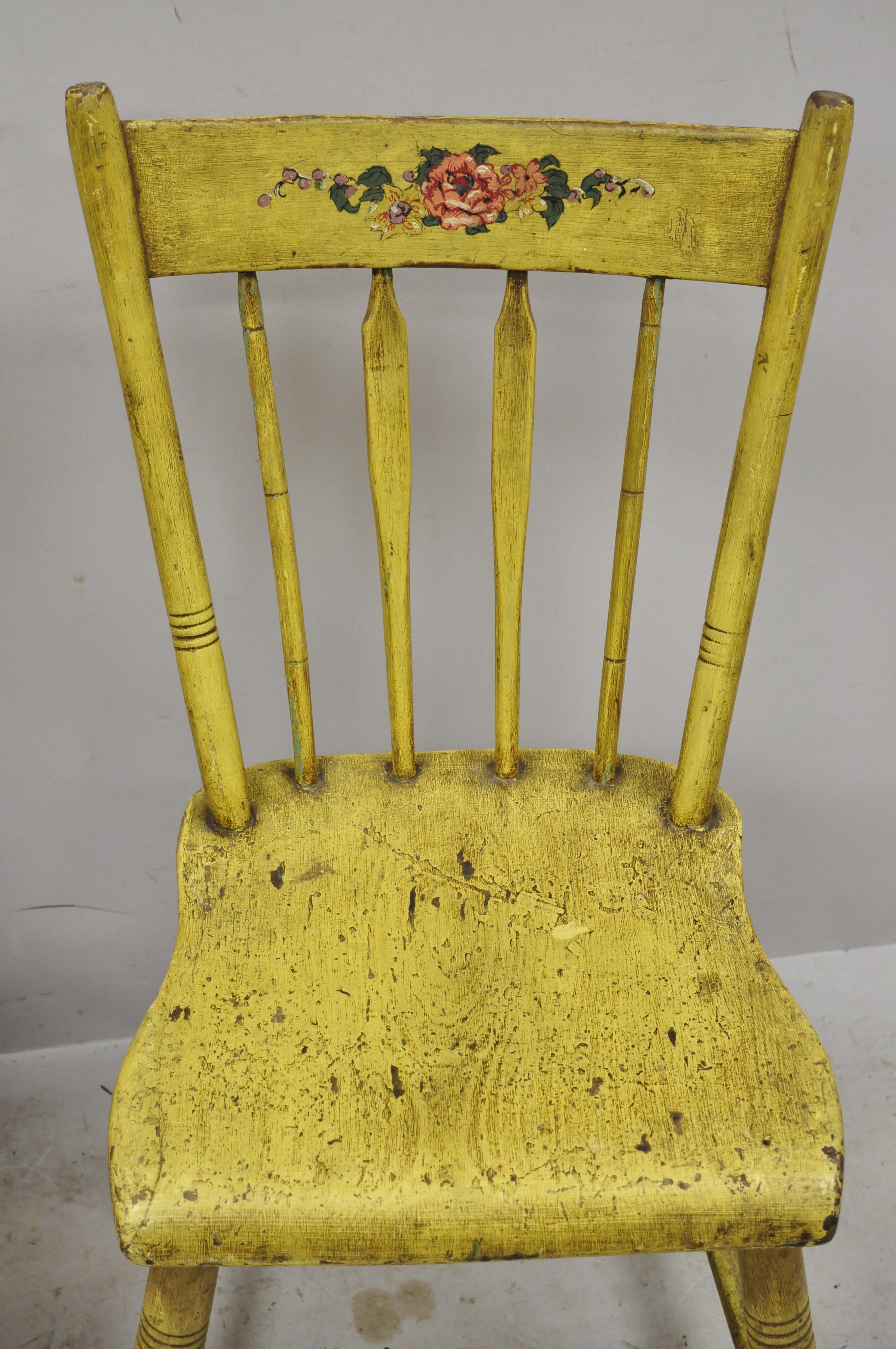 North American Frederick Loeser & Co Yellow Primitive Hitchcock Style Side Chairs, Pair 'A' For Sale
