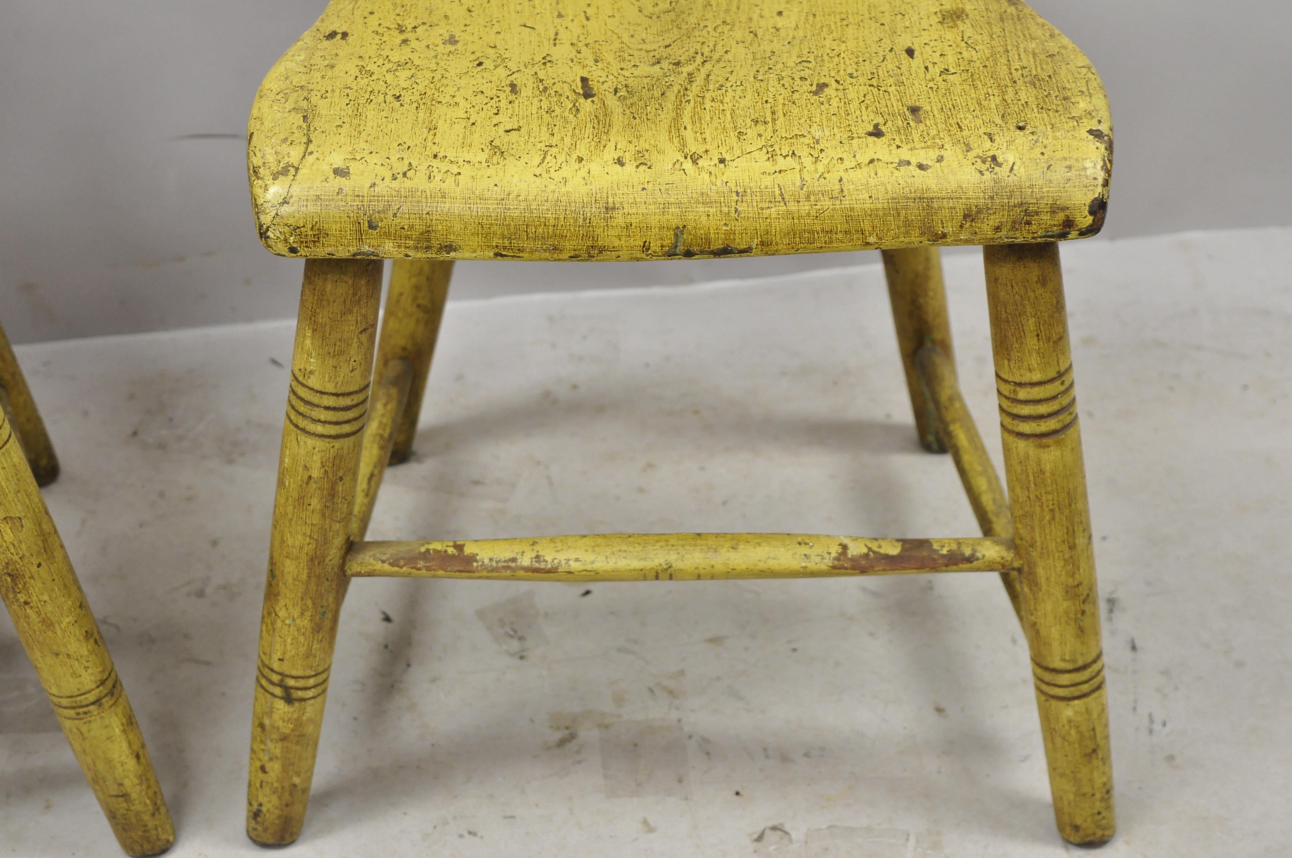 19th Century Frederick Loeser & Co Yellow Primitive Hitchcock Style Side Chairs, Pair 'A' For Sale