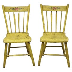 Frederick Loeser & Co Yellow Primitive Hitchcock Style Side Chairs - Pair (A)