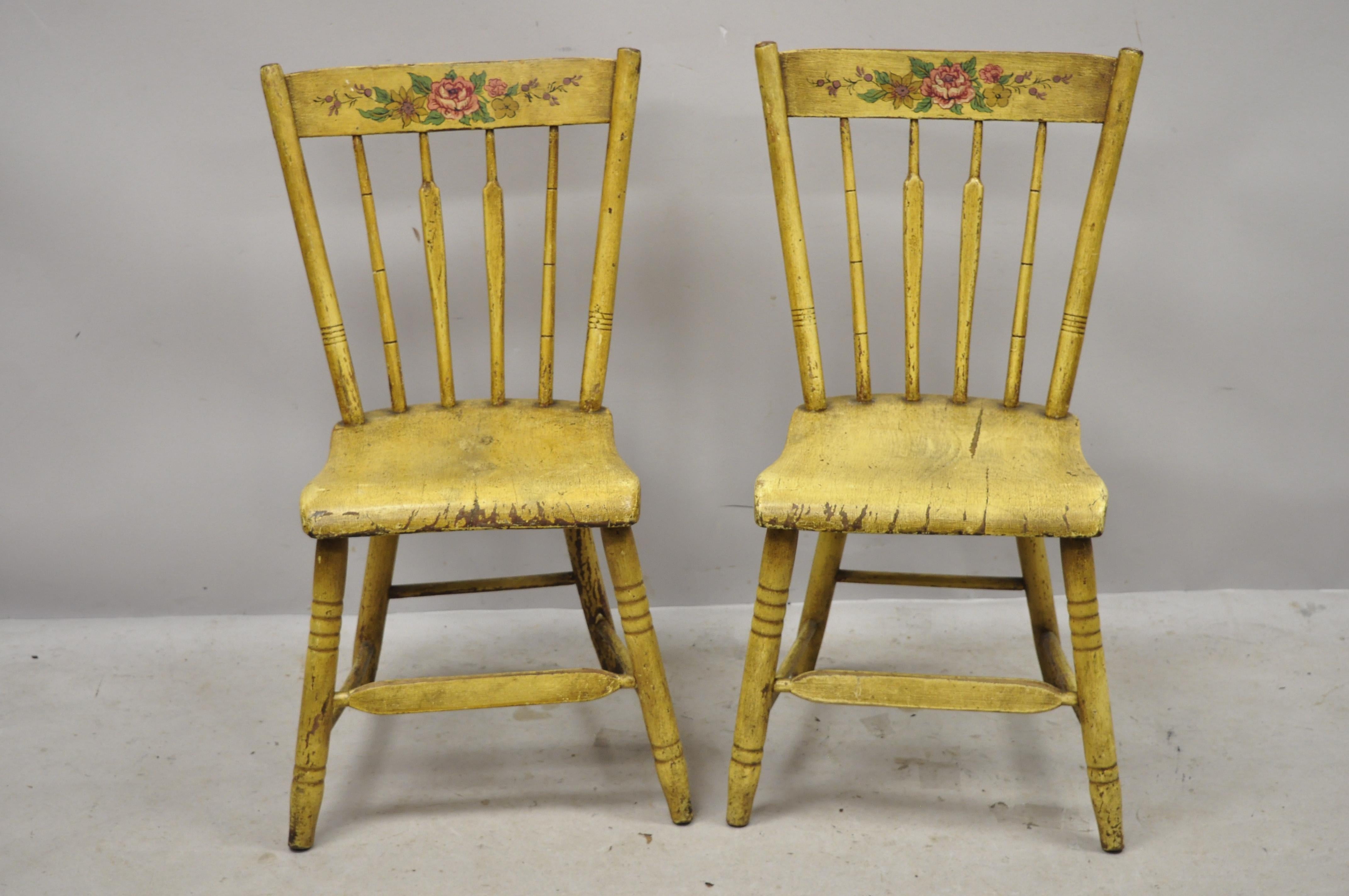 Frederick Loeser & Co Yellow Primitive Hitchcock Style Side Chairs, Pair 'B' For Sale 2