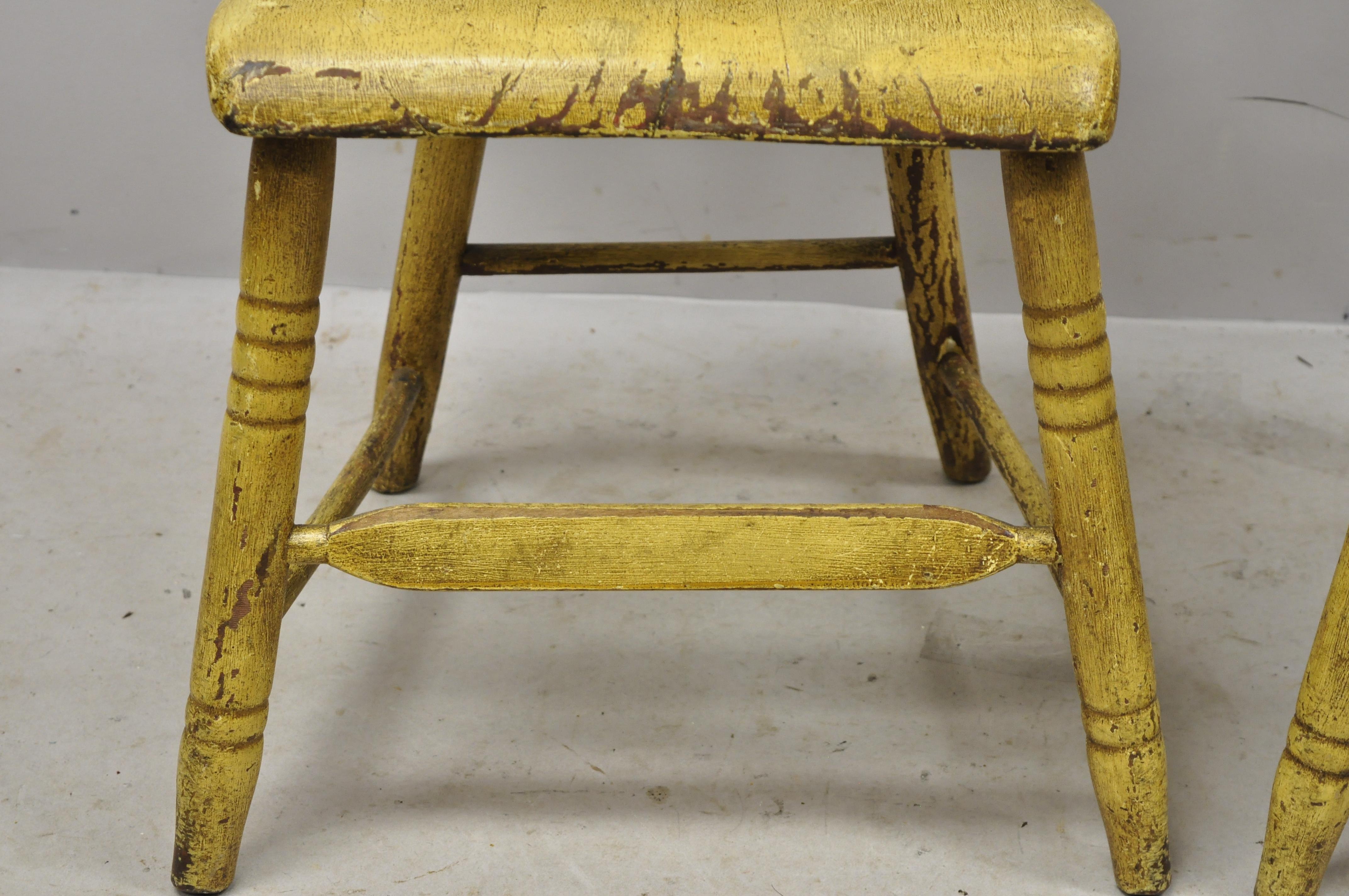 American Colonial Frederick Loeser & Co Yellow Primitive Hitchcock Style Side Chairs, Pair 'B' For Sale
