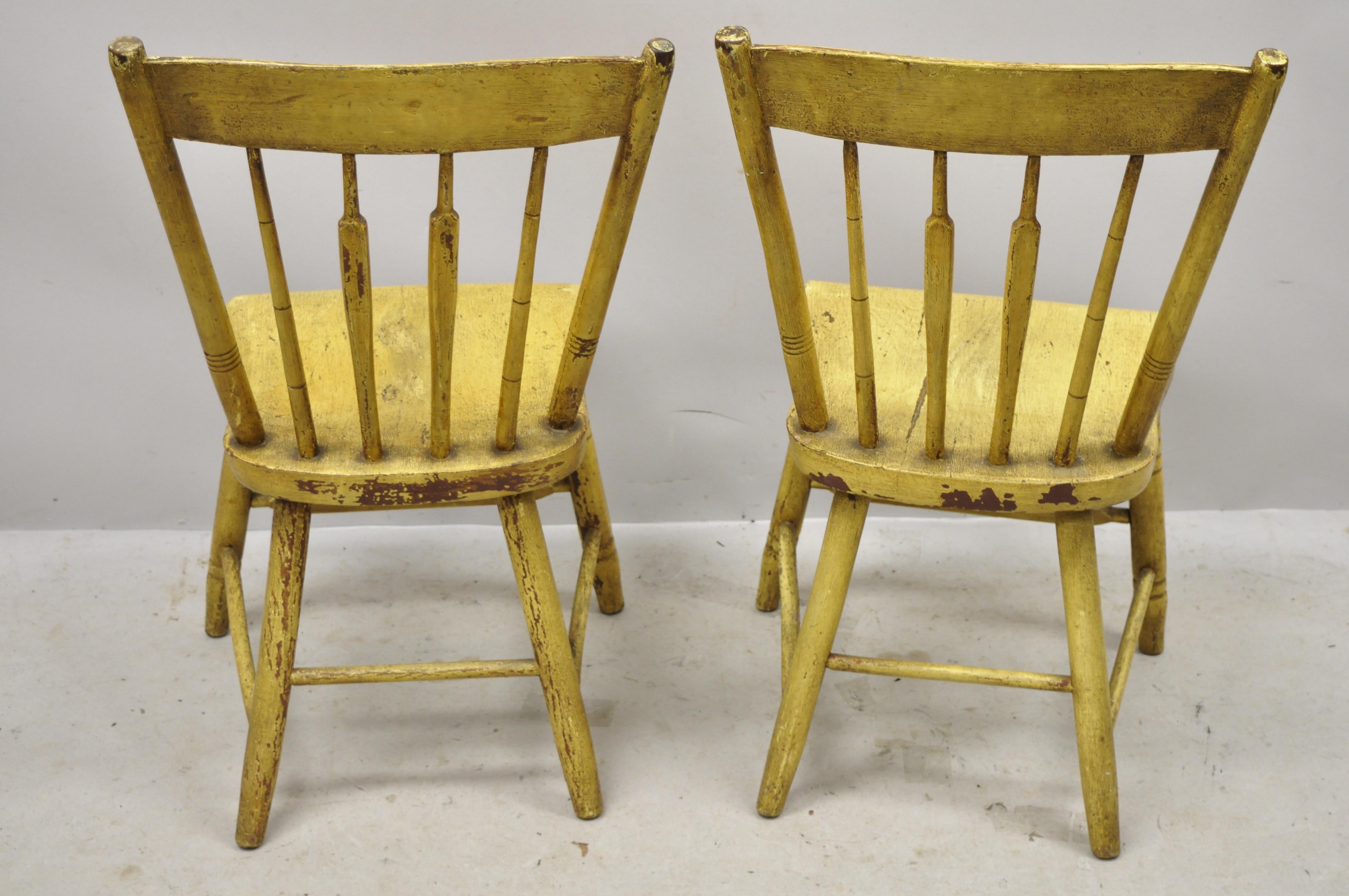 North American Frederick Loeser & Co Yellow Primitive Hitchcock Style Side Chairs, Pair 'B' For Sale