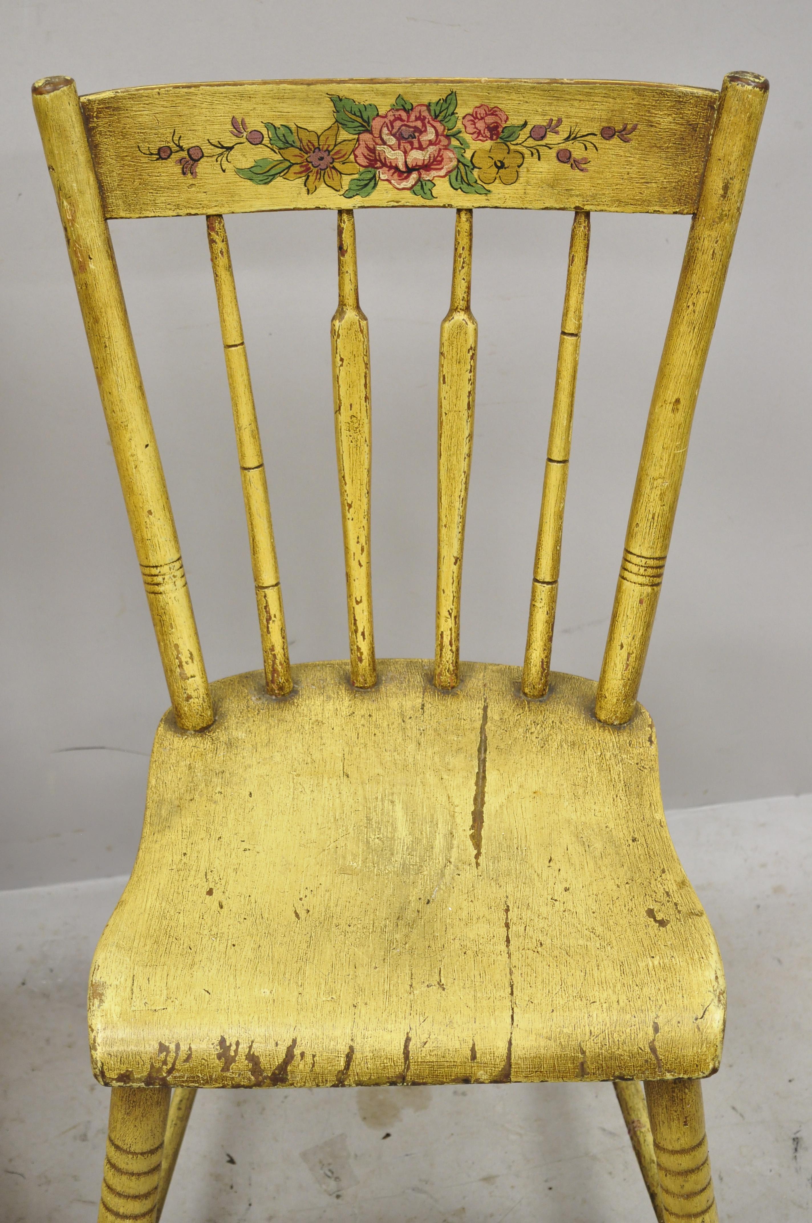 Frederick Loeser & Co Yellow Primitive Hitchcock Style Side Chairs, Pair 'B' In Good Condition For Sale In Philadelphia, PA