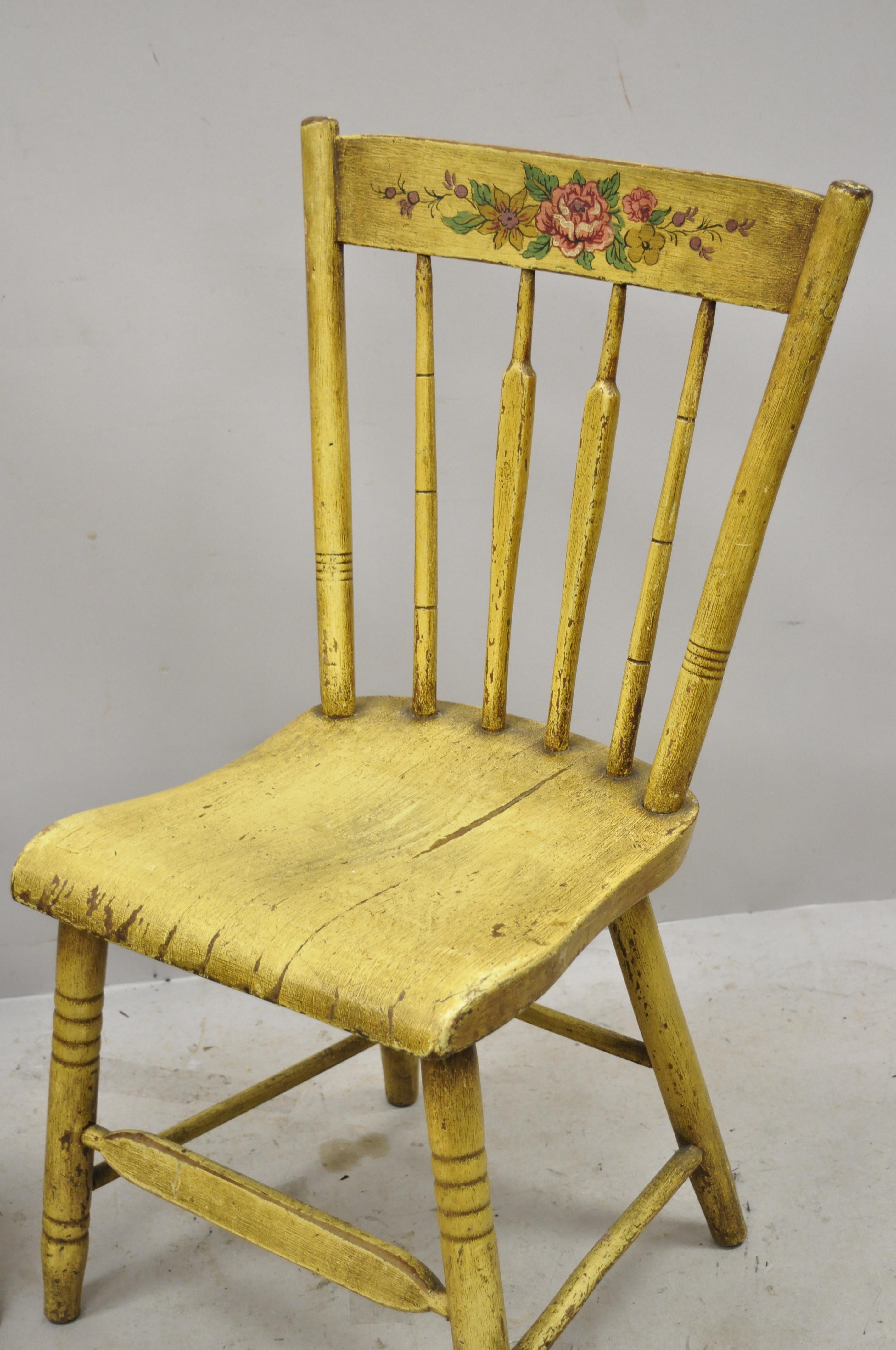 19th Century Frederick Loeser & Co Yellow Primitive Hitchcock Style Side Chairs, Pair 'B' For Sale