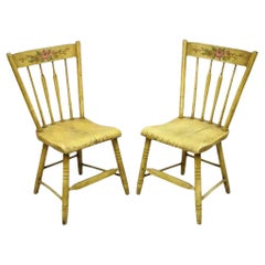Frederick Loeser & Co Yellow Primitive Hitchcock Style Side Chairs - Pair (B)
