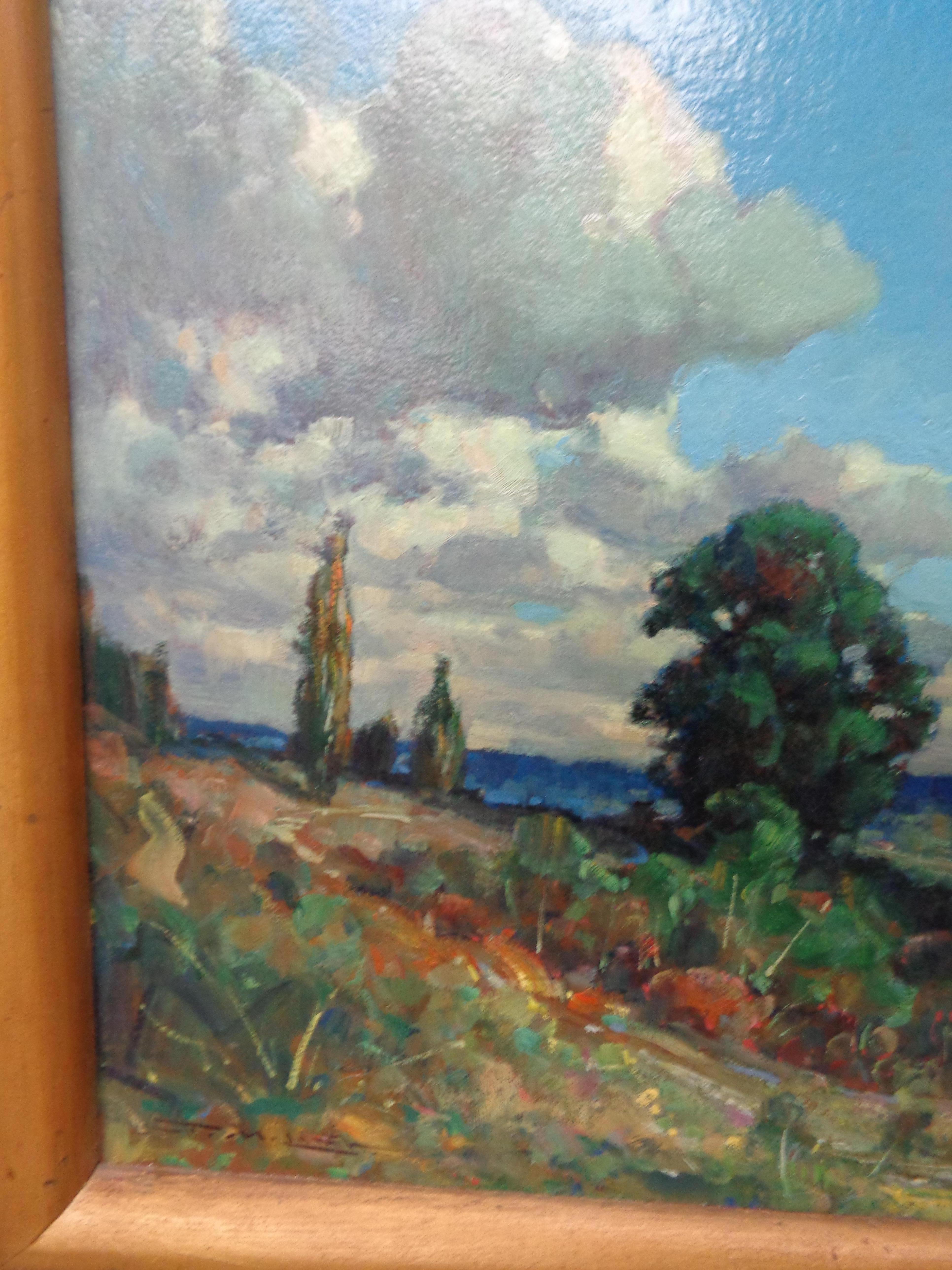 Landscape Oil Painting on Panel by Frederick M Lamb of Sky & Clouds 2