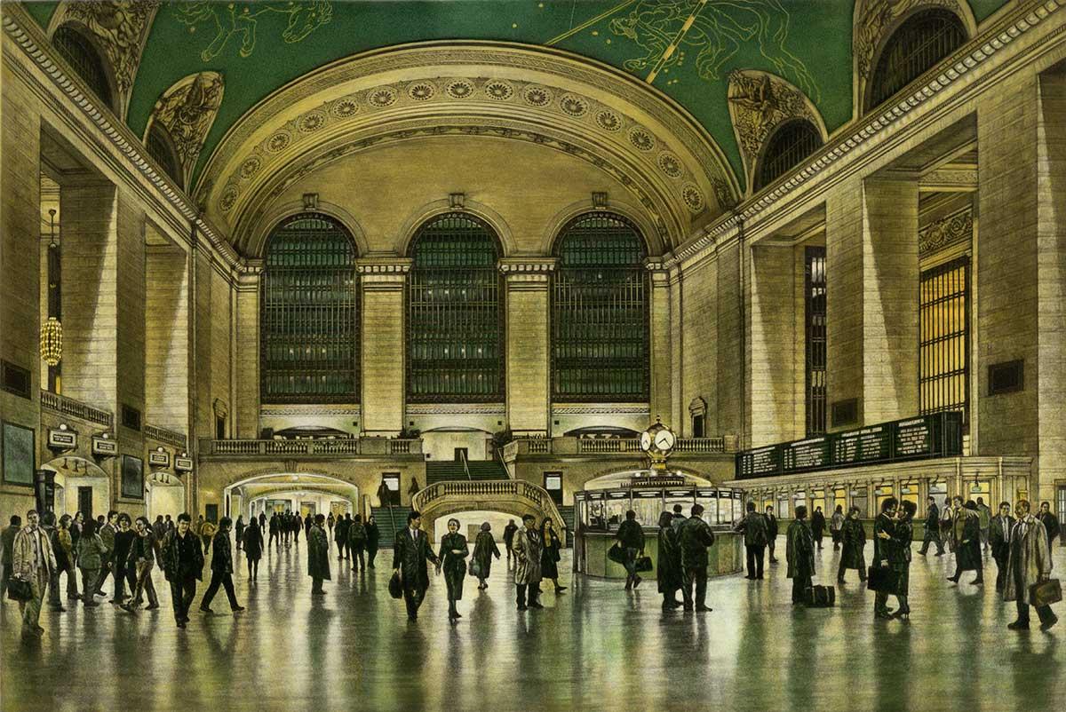 Frederick Mershimer Interior Print - Across the Floor (Rush hour travelers at Majestic  Grand Central Station in NYC)