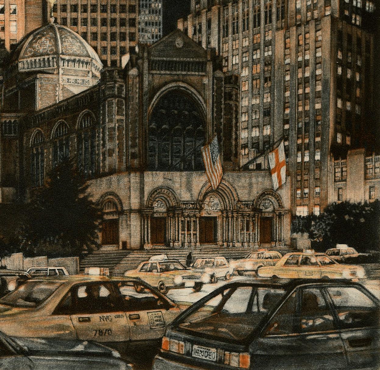 Ascension (Traffic in front of St. Bartholomew / Park Ave Bet 50th and 51s - Contemporain Print par Frederick Mershimer