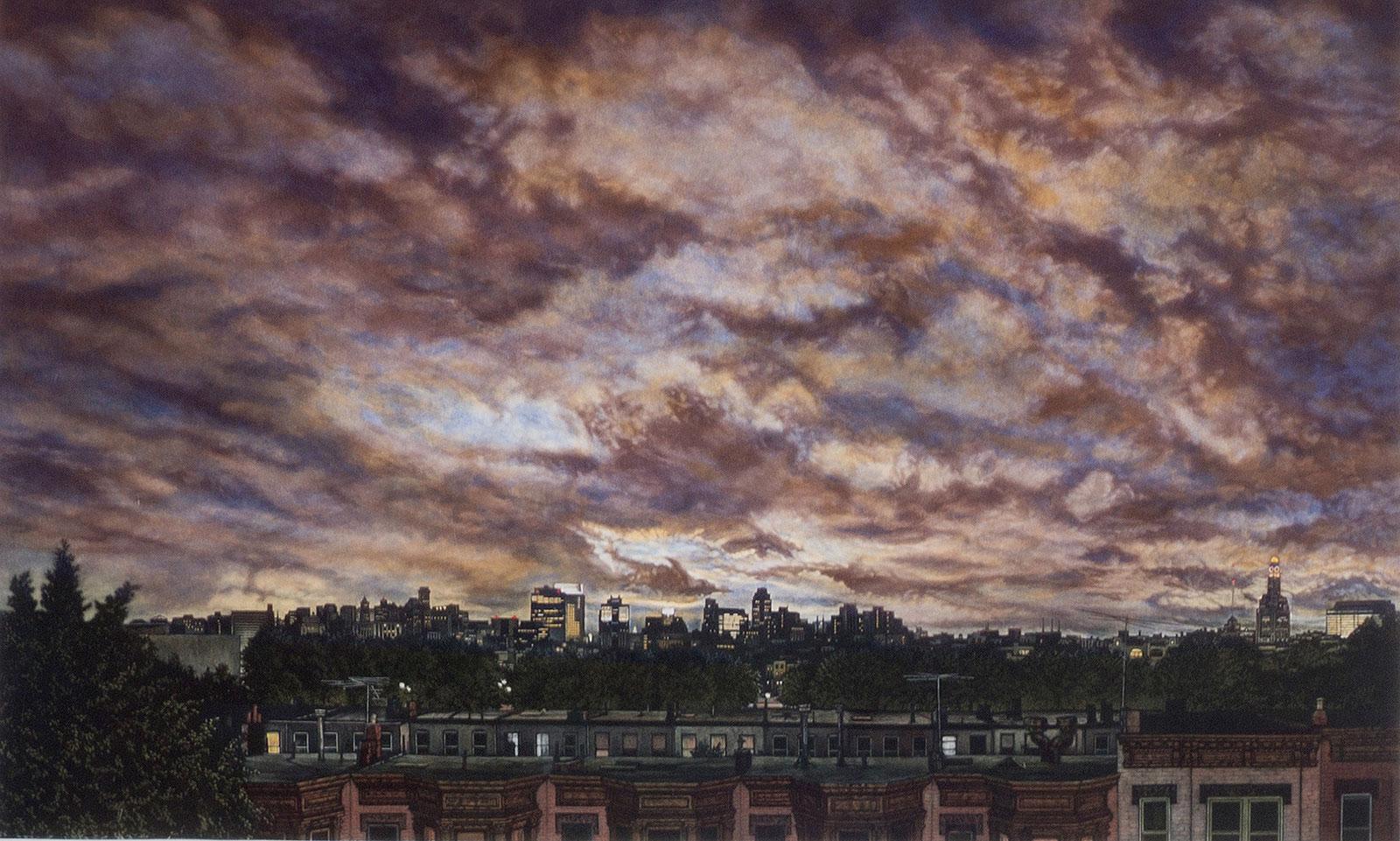Frederick Mershimer Print - Eye of the Storm (a dramatic New York City skyline during Hurricane Rita)