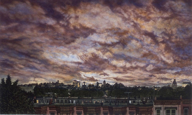 Frederick Mershimer Landscape Print - Eye of the Storm (Dramatic New York City skyline during a storm's lull)