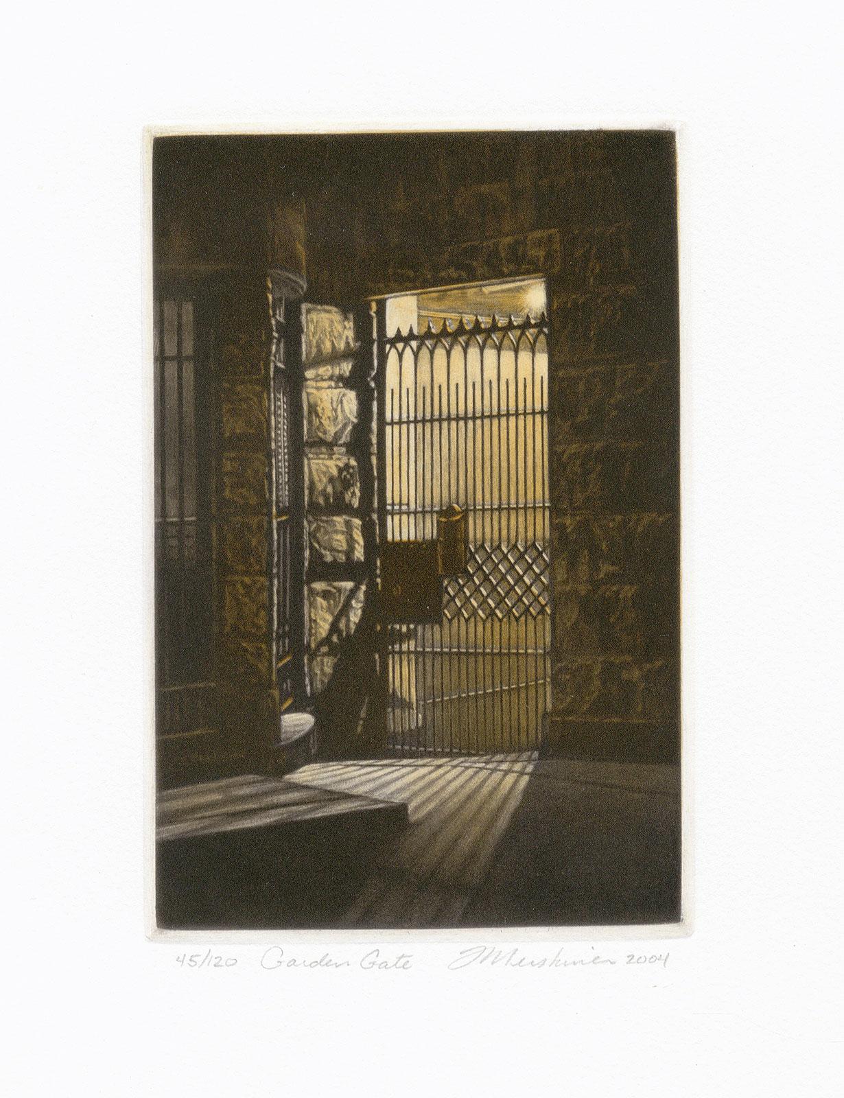 Garden Gate (a brownstone gate on St. John's Place in Brooklyn) - Black Still-Life Print by Frederick Mershimer