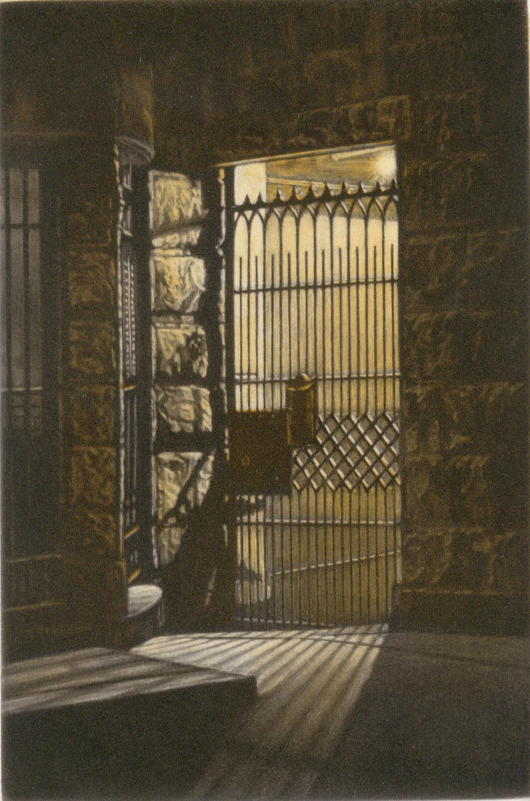 Frederick Mershimer Still-Life Print - Garden Gate (a brownstone gate on St. John's Place in Brooklyn)